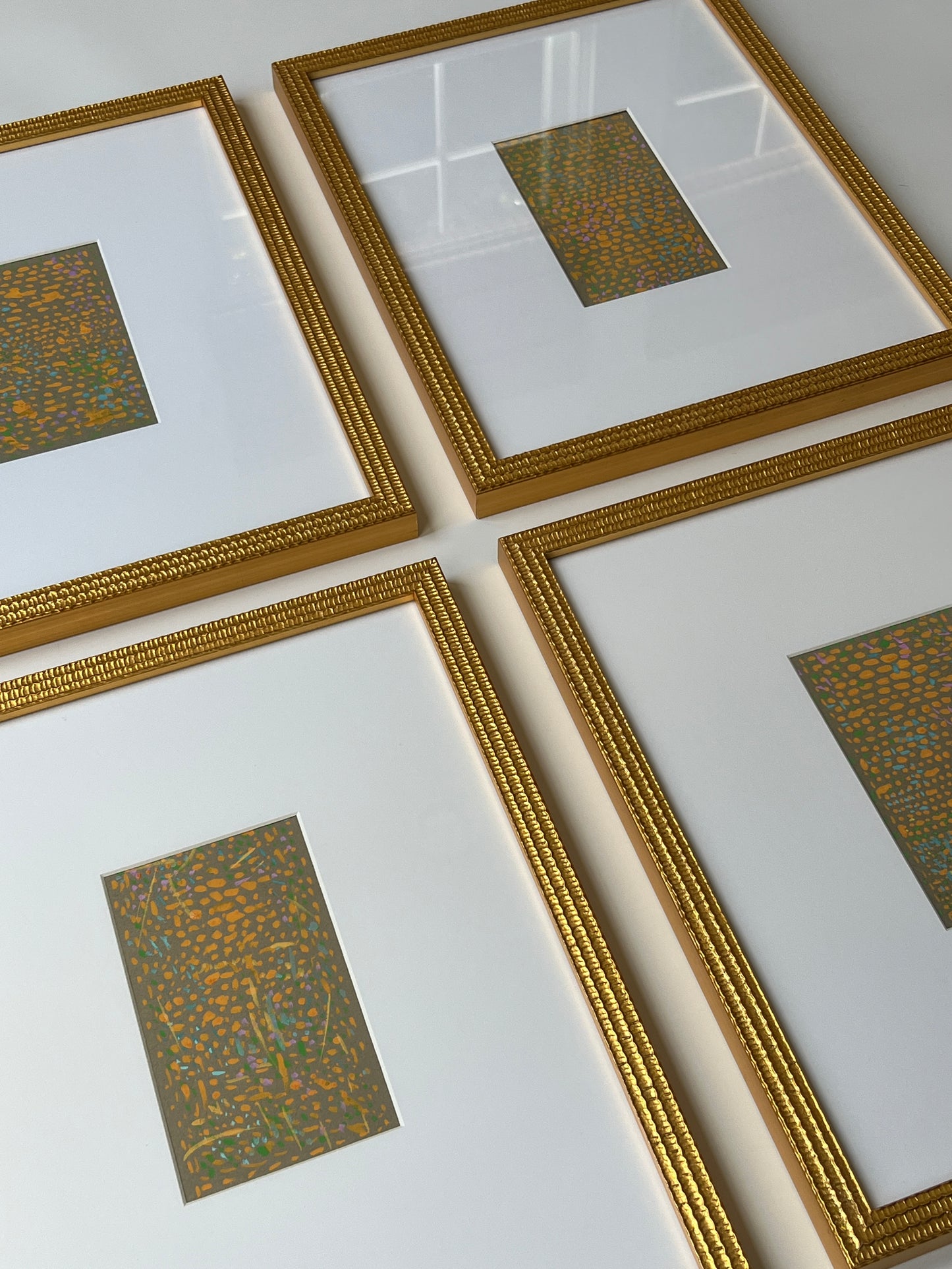 Vintage Geometric Abstract Colorful Oil Painting #2 in Gold Frame
