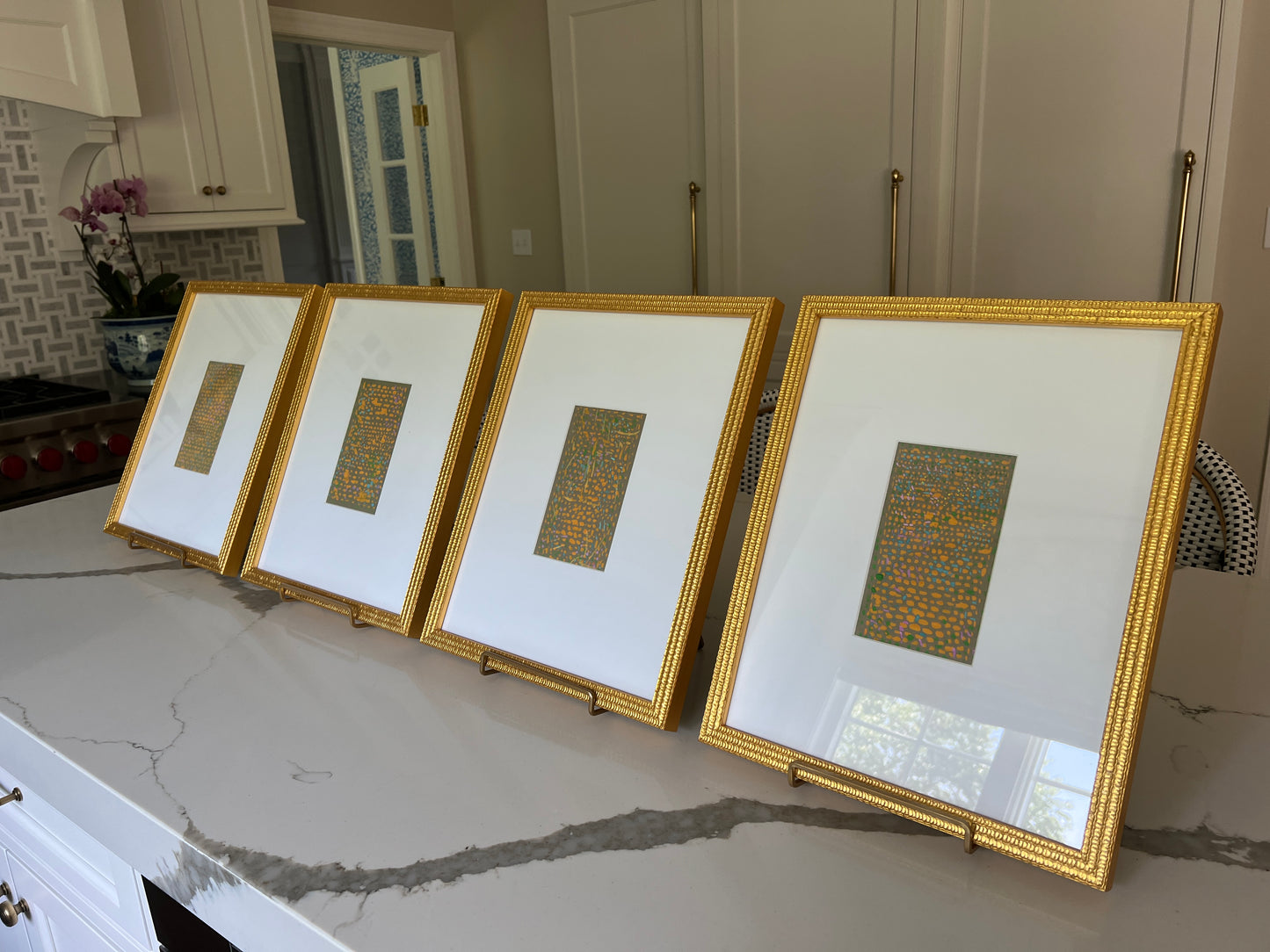 Vintage Geometric Abstract Colorful Oil Painting #2 in Gold Frame