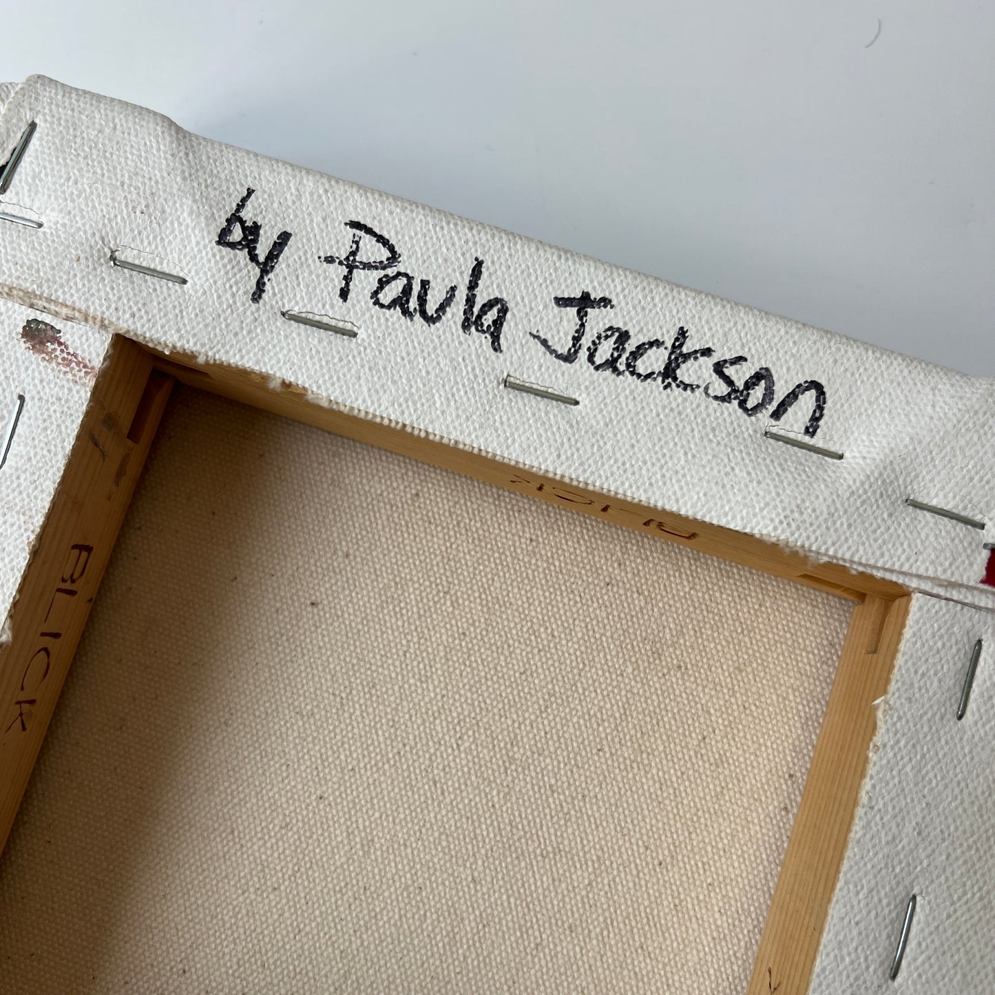 Paula Jackson Modern Red Flowers in a Glass Jar Still Life Oil Painting in Gold Floater Frame