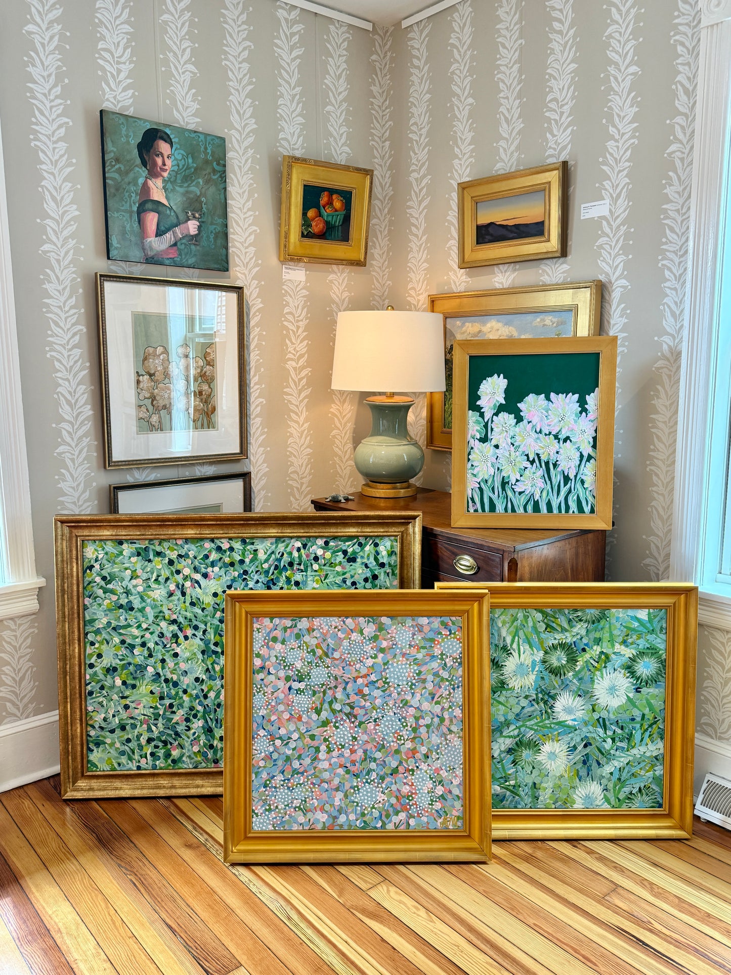 Alison Diamond McElroy Moody Bloom Abstract Floral Painting in Gold Frame