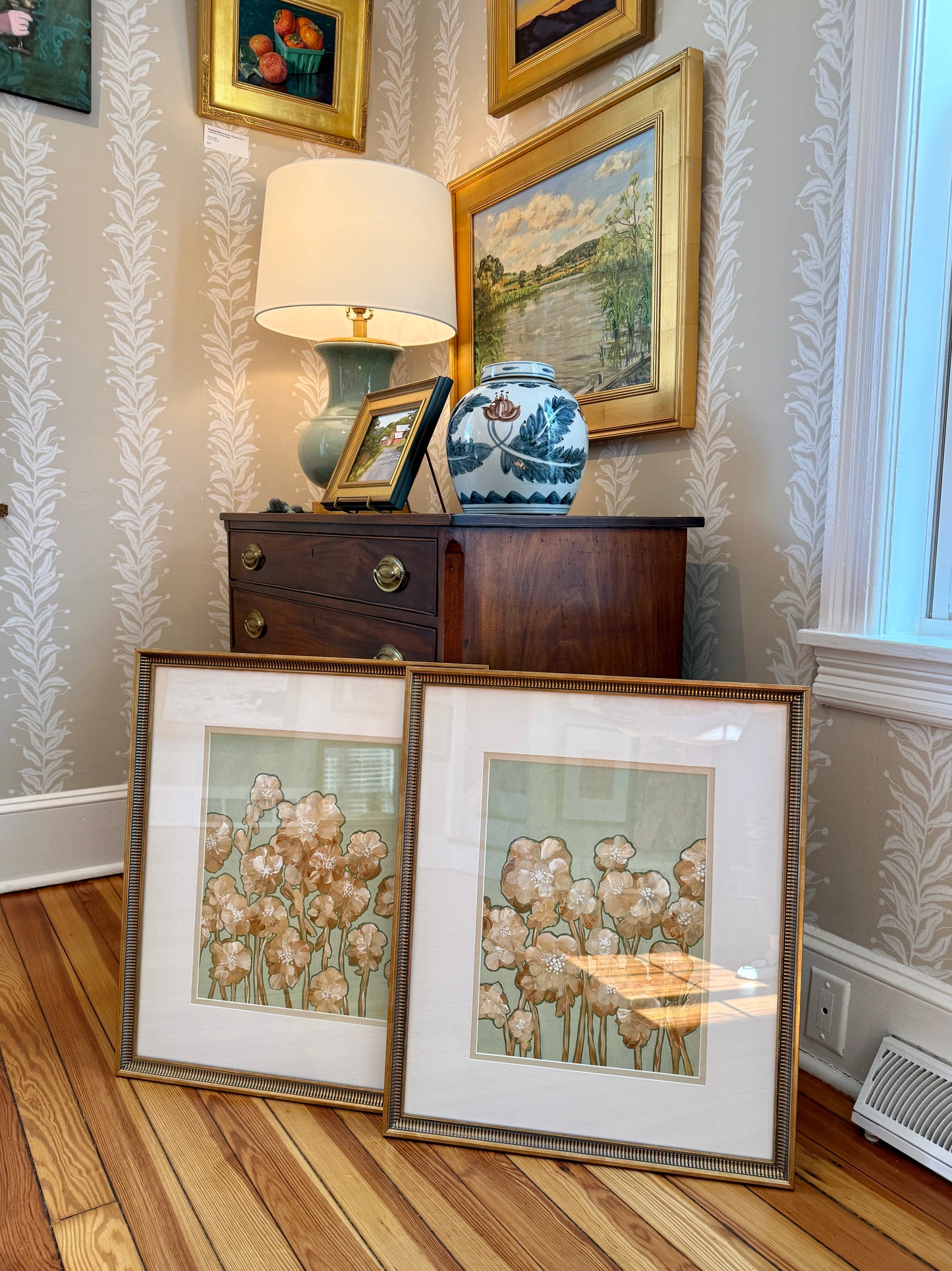 Alison Diamond McElroy Warm Flora II Abstract Floral Painting in Gold Frame