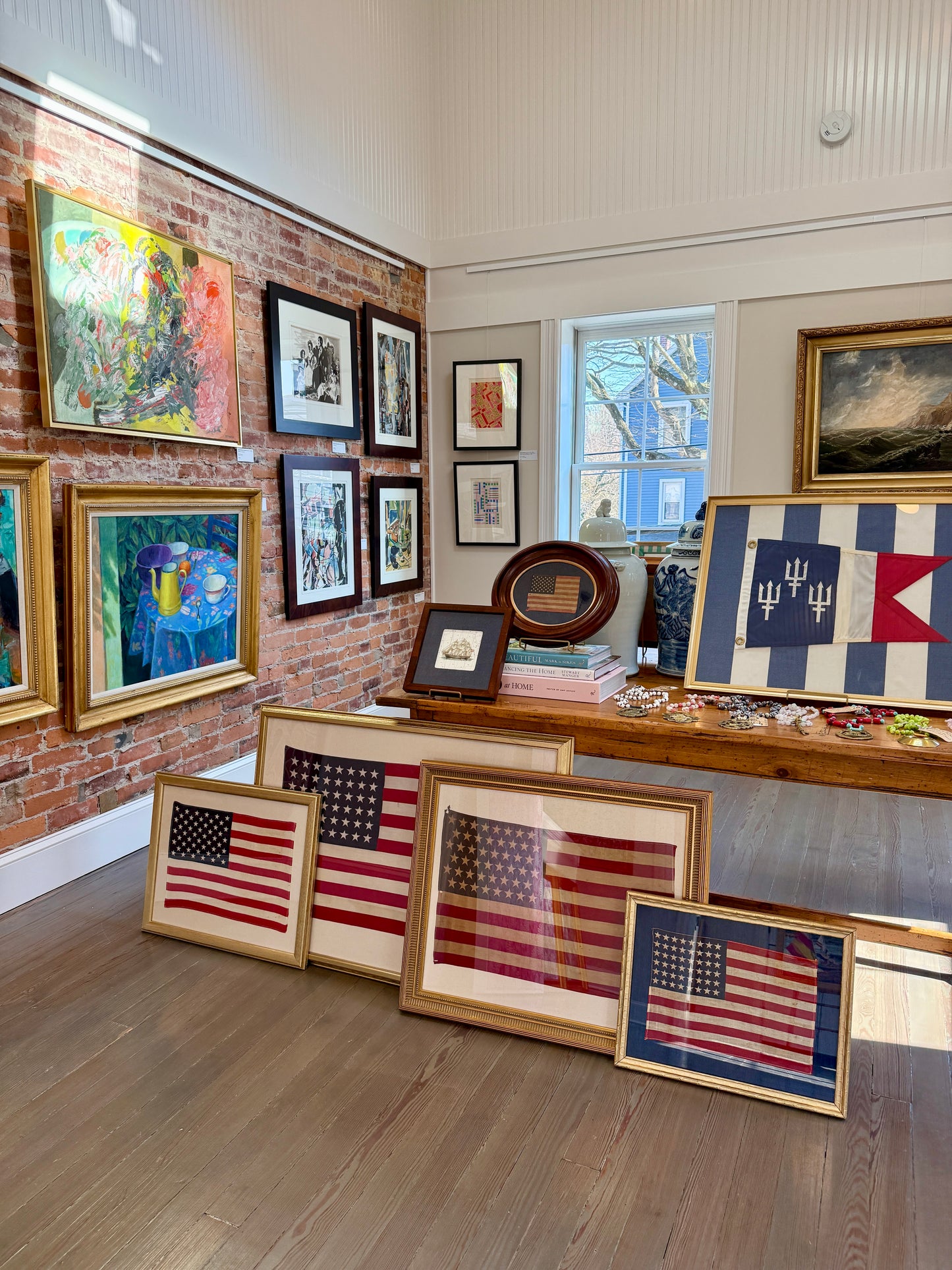 Extra Large 48 Star American Flag on Ivory Duck Cloth in Gold Frame