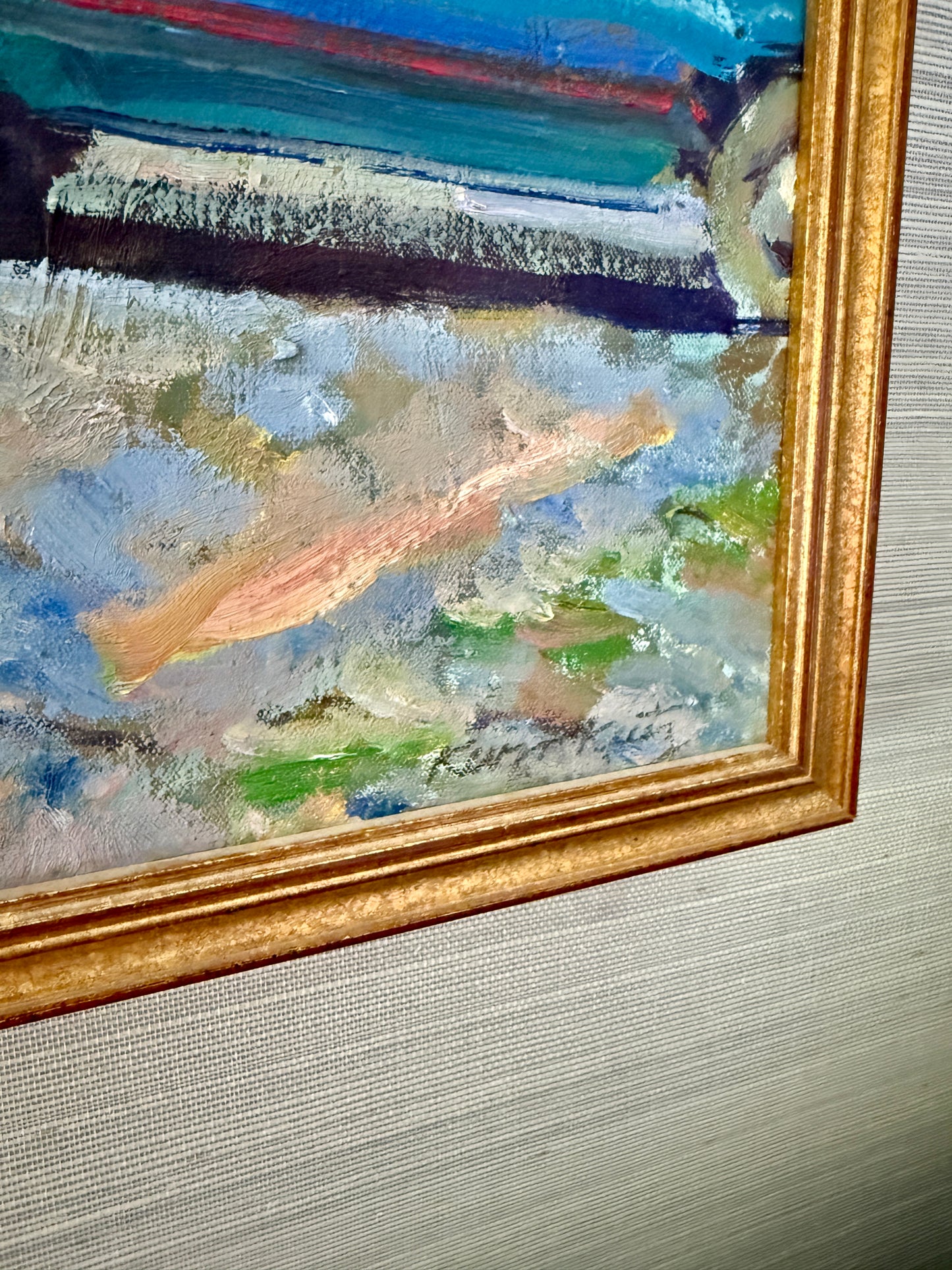 Kevin Kutz American Small Town Blue Truck Oil Painting in Gold Frame