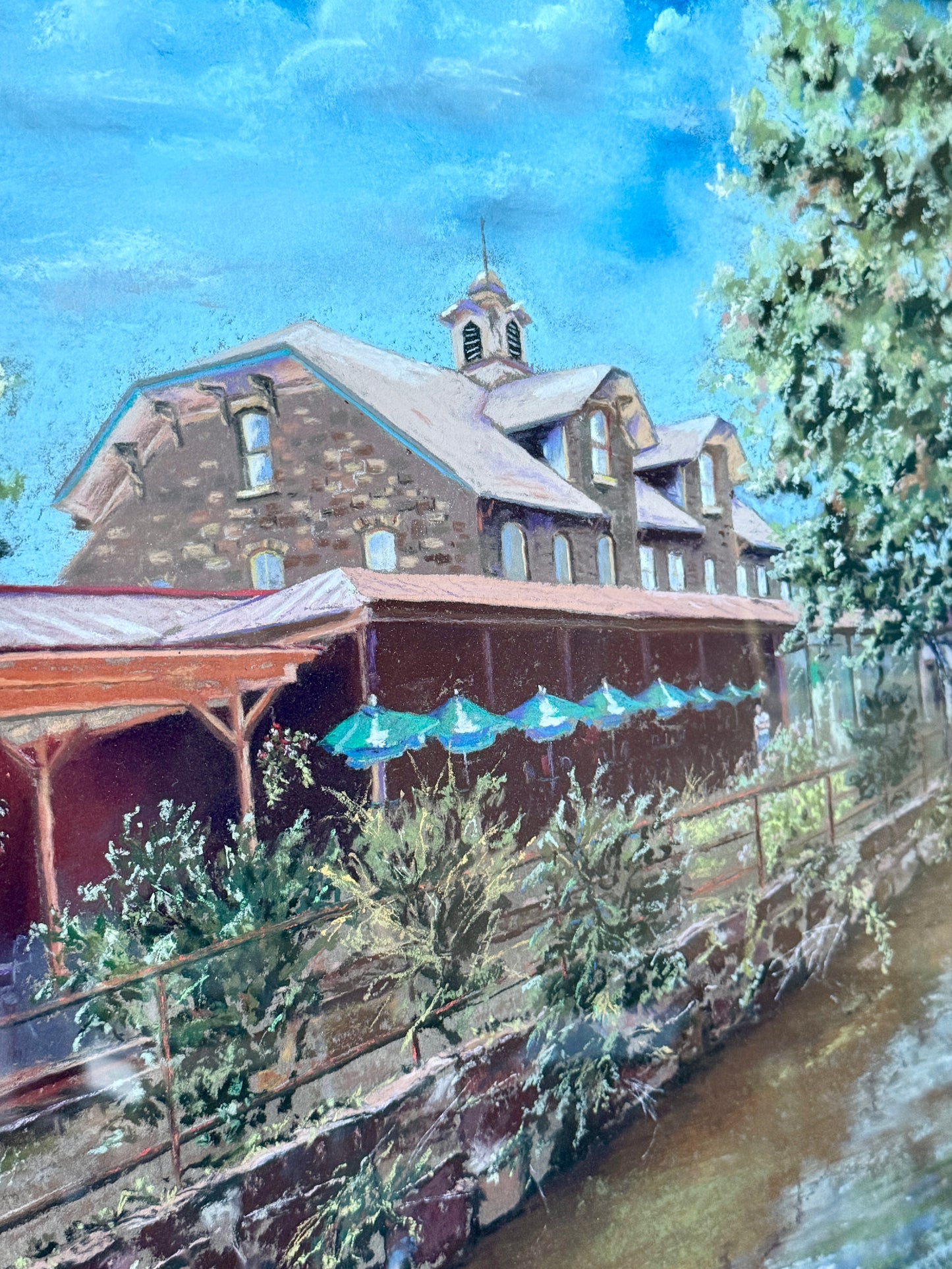 Betty Minnucci Lambertville Station Inn Canal Scene Pastel in Gold Frame