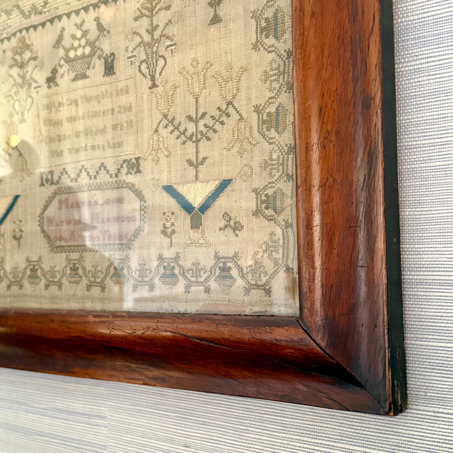 Late 18th - Early 19th Century Silk on Linen English Sampler in Wood Frame