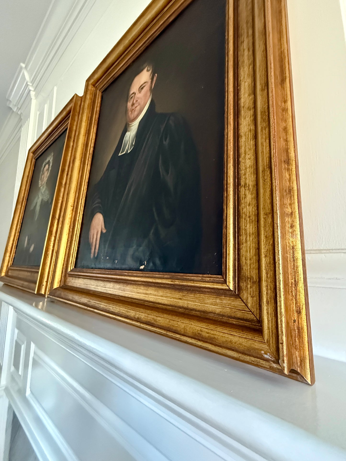 19th Century Husband and Wife Portrait Pair Oil Painting in Gold Frames