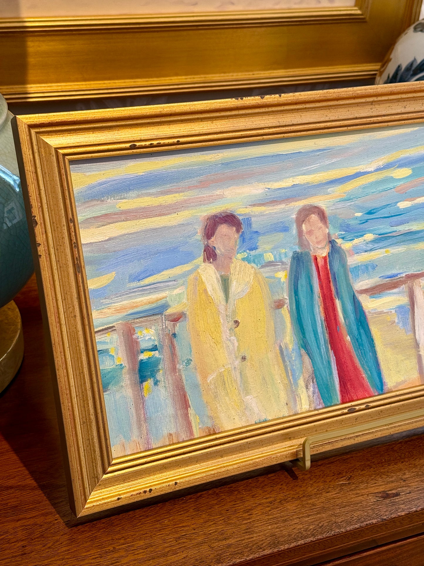 Michelle Leigh Belles of the Boardwalk Expressionist Oil Painting Portrait in Gold Frame