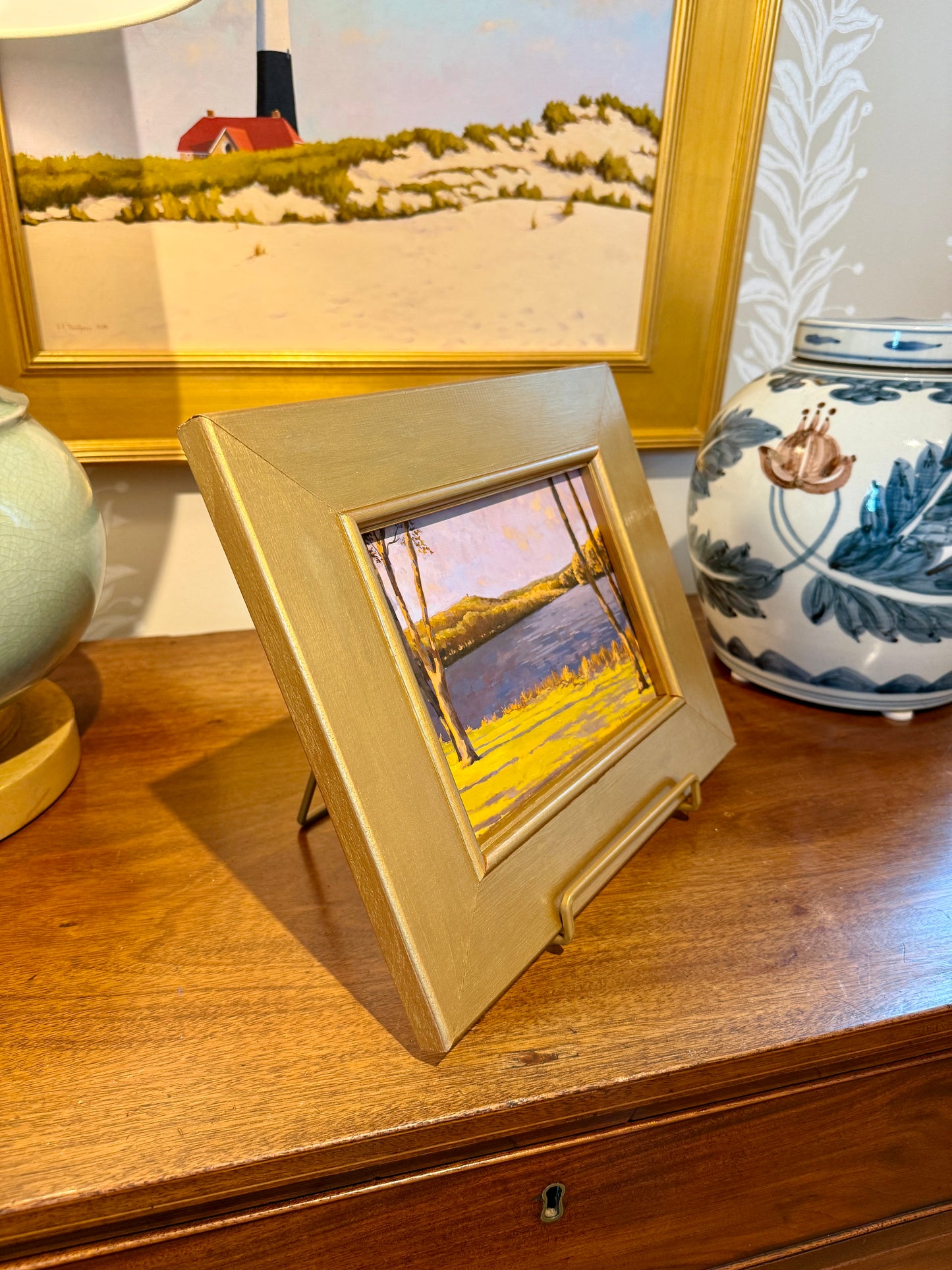 Anthony R. Thompson The River Scape Late Afternoon Landscape Oil Painting in Gold Frame