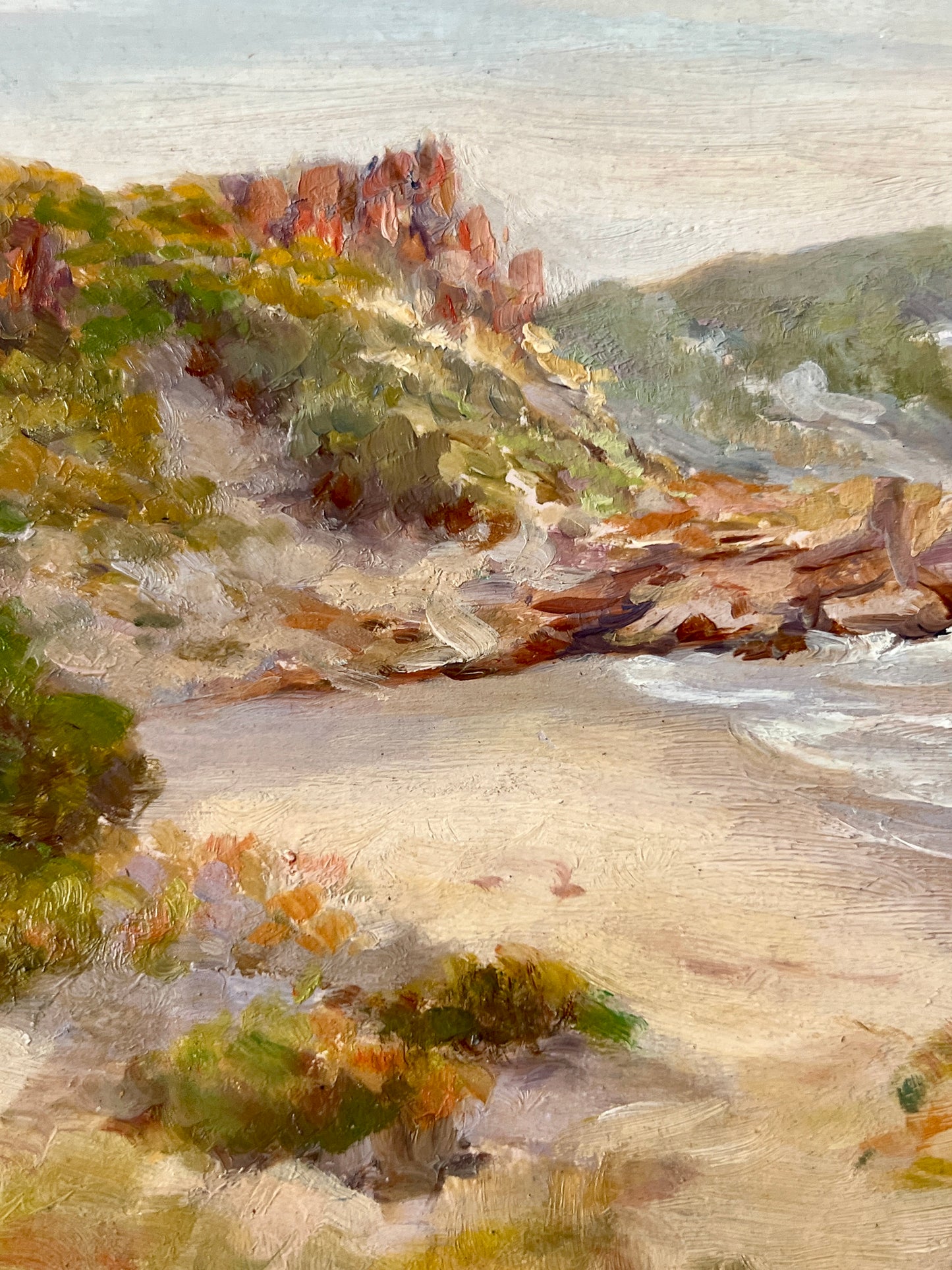 Vintage Western Cape Coastal Seascape Oil Painting in Gold Frame
