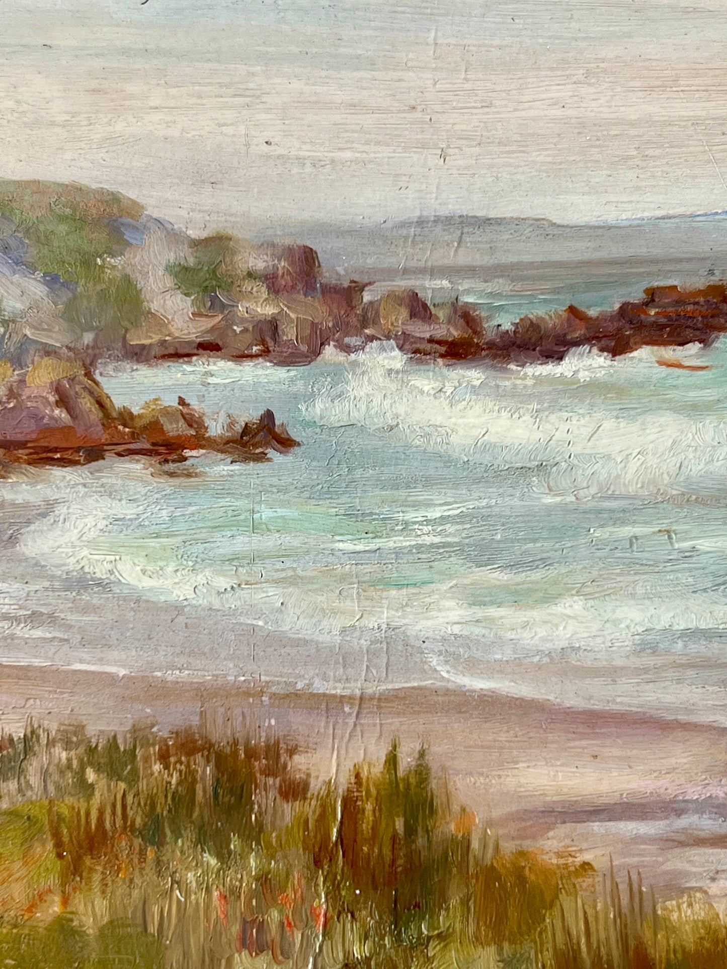 Vintage Western Cape Coastal Seascape Oil Painting in Gold Frame