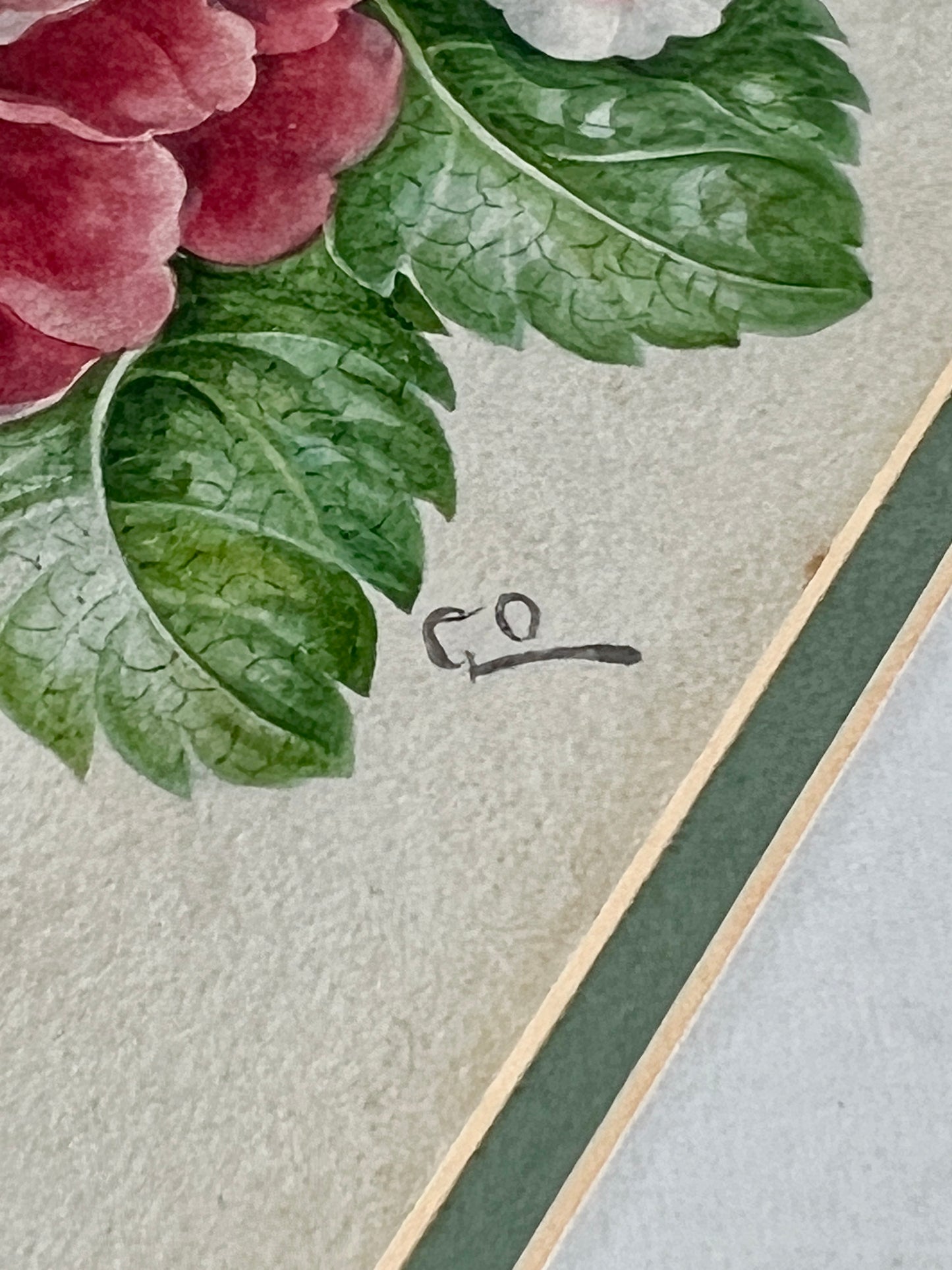 19th Century Intricate Floral Watercolor Painting in Gold Frame