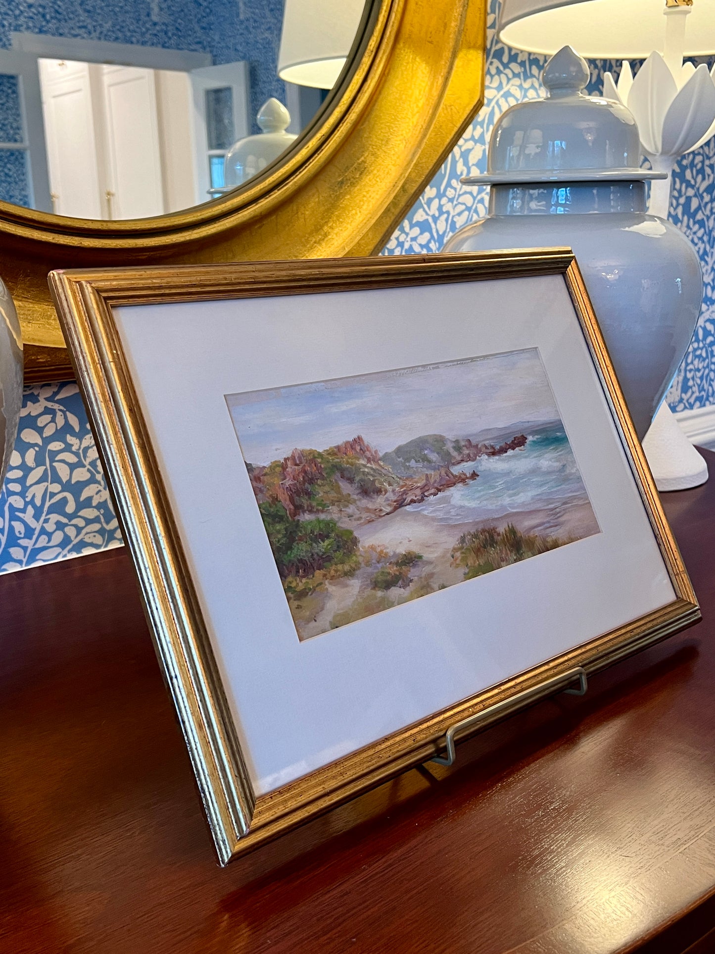 Vintage Western Cape Coastal Seascape Oil Painting in Gold Frame