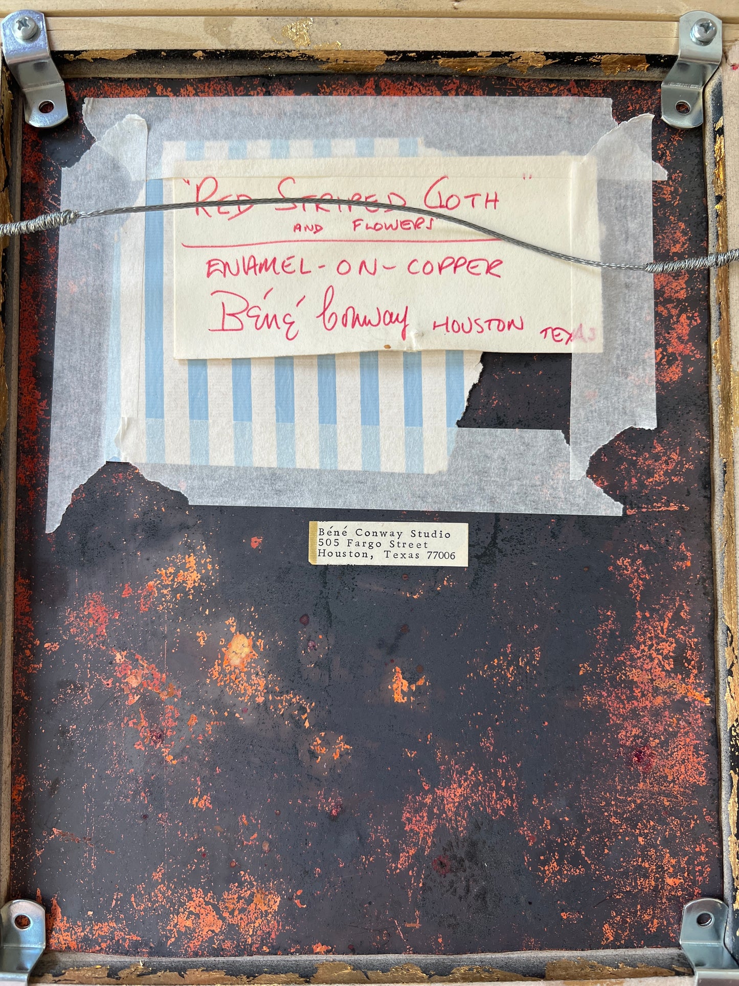 Mid Century Bene Conway Americana Red Striped Floral Still Life in Gold Frame