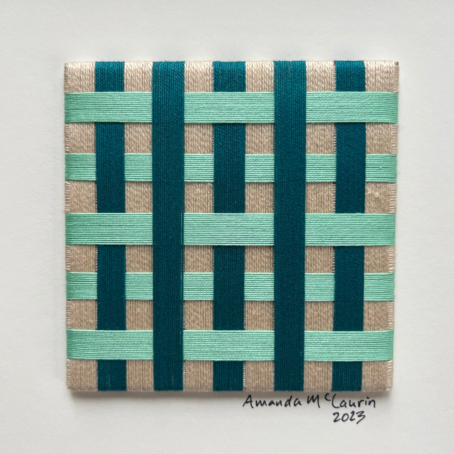 Amanda McLaurin Abstract Fiber Art Green Plaid in Gold Frame