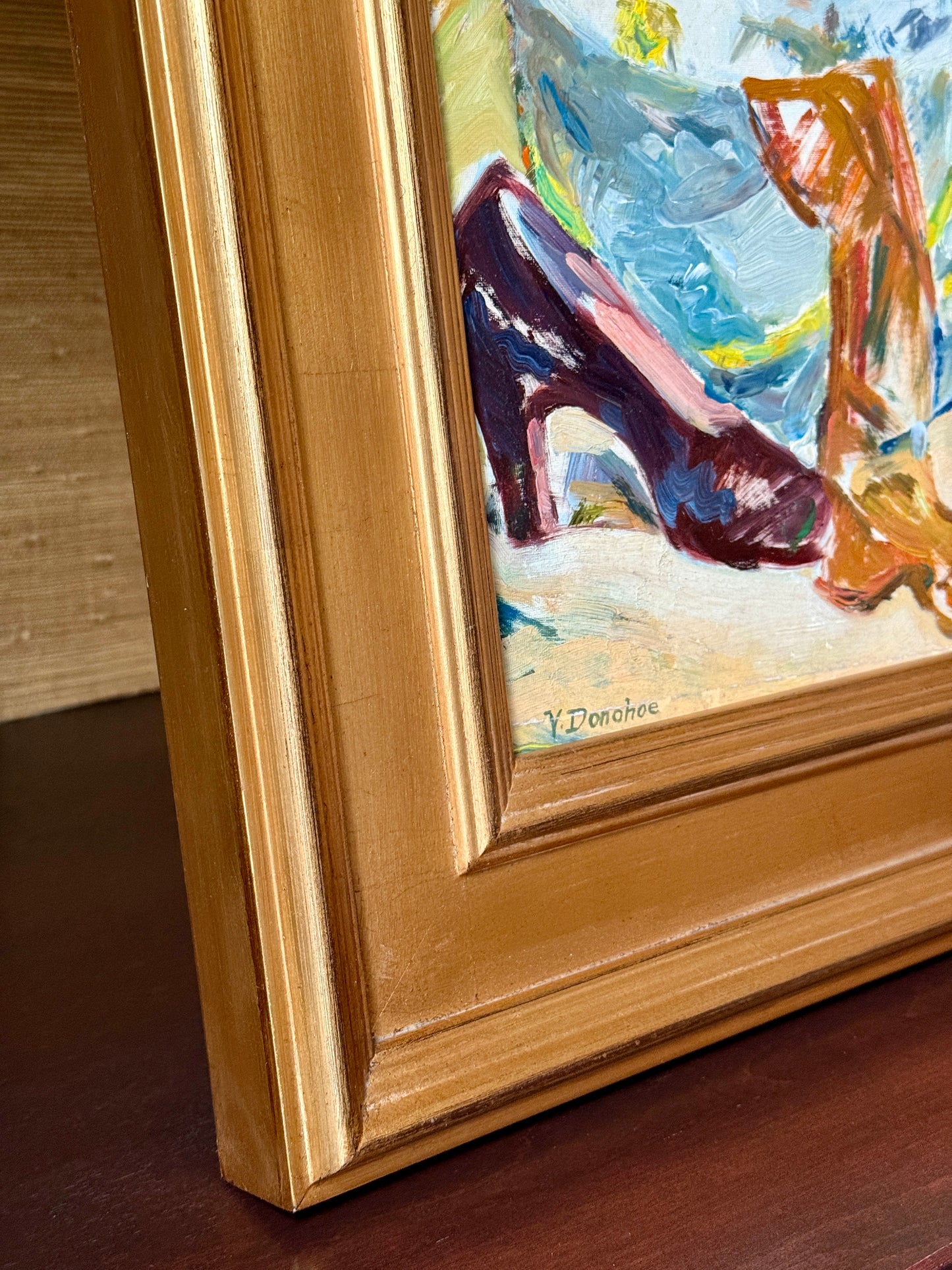 Victoria Donohue Fashion Accesories Hat Box Still Life Oil Painting in Gold Frame