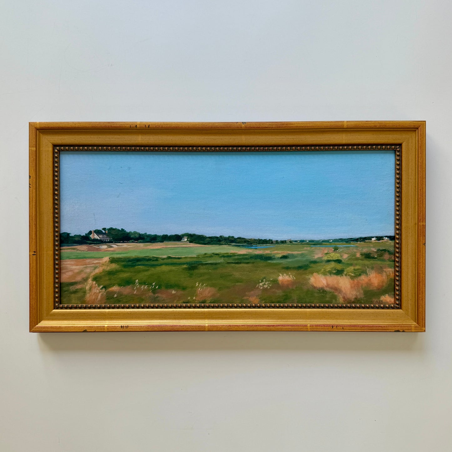 Midge Stires Hamptons Morning Bay View Seascape Painting in Gold Frame