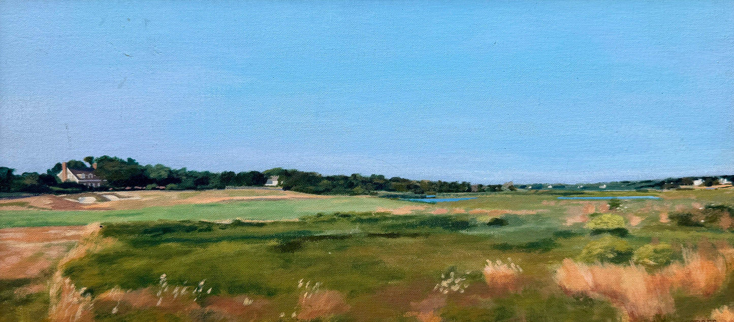 Midge Stires Hamptons Morning Bay View Seascape Painting in Gold Frame