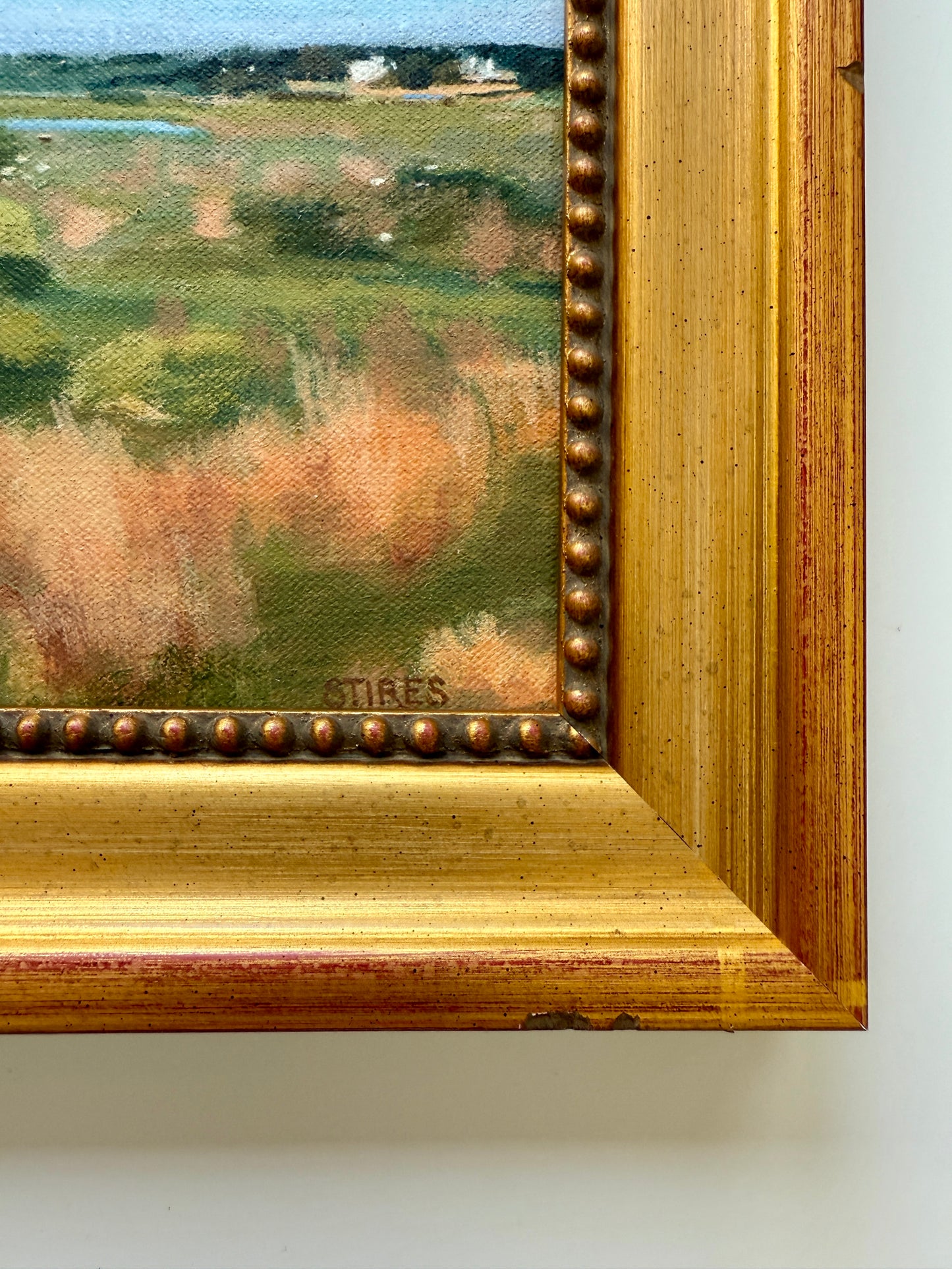 Midge Stires Hamptons Morning Bay View Seascape Painting in Gold Frame