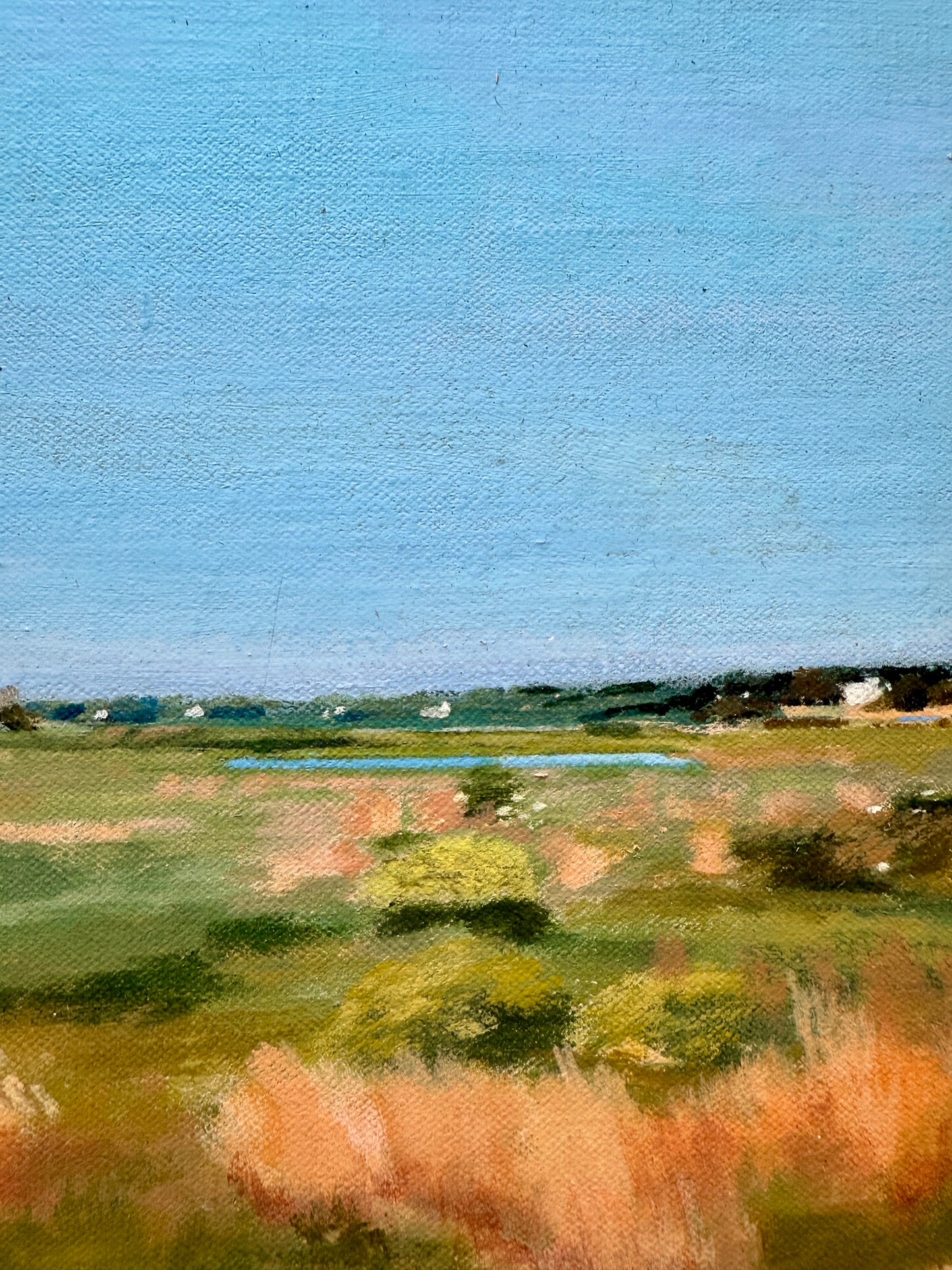 Midge Stires Hamptons Morning Bay View Seascape Painting in Gold Frame