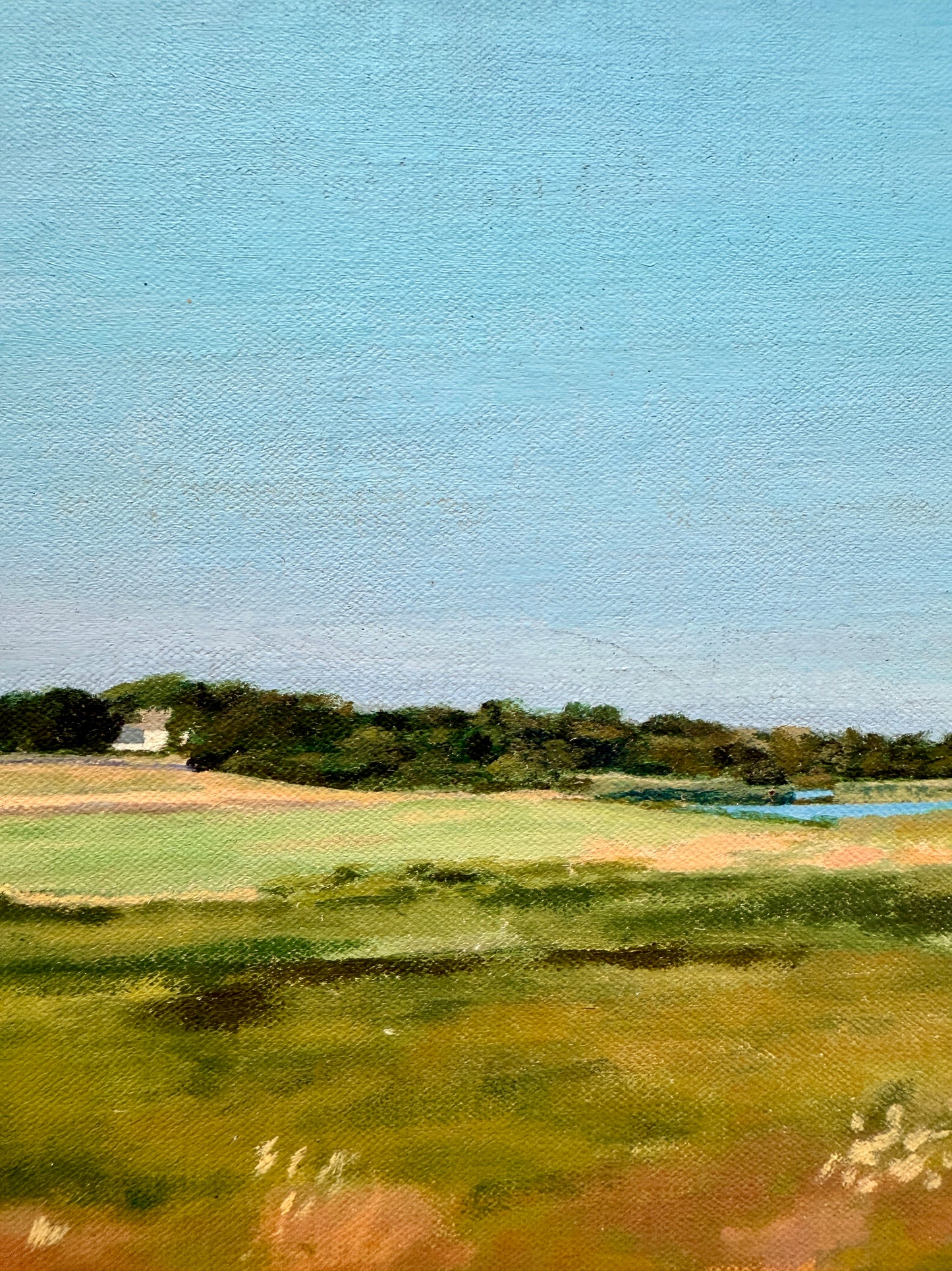 Midge Stires Hamptons Morning Bay View Seascape Painting in Gold Frame