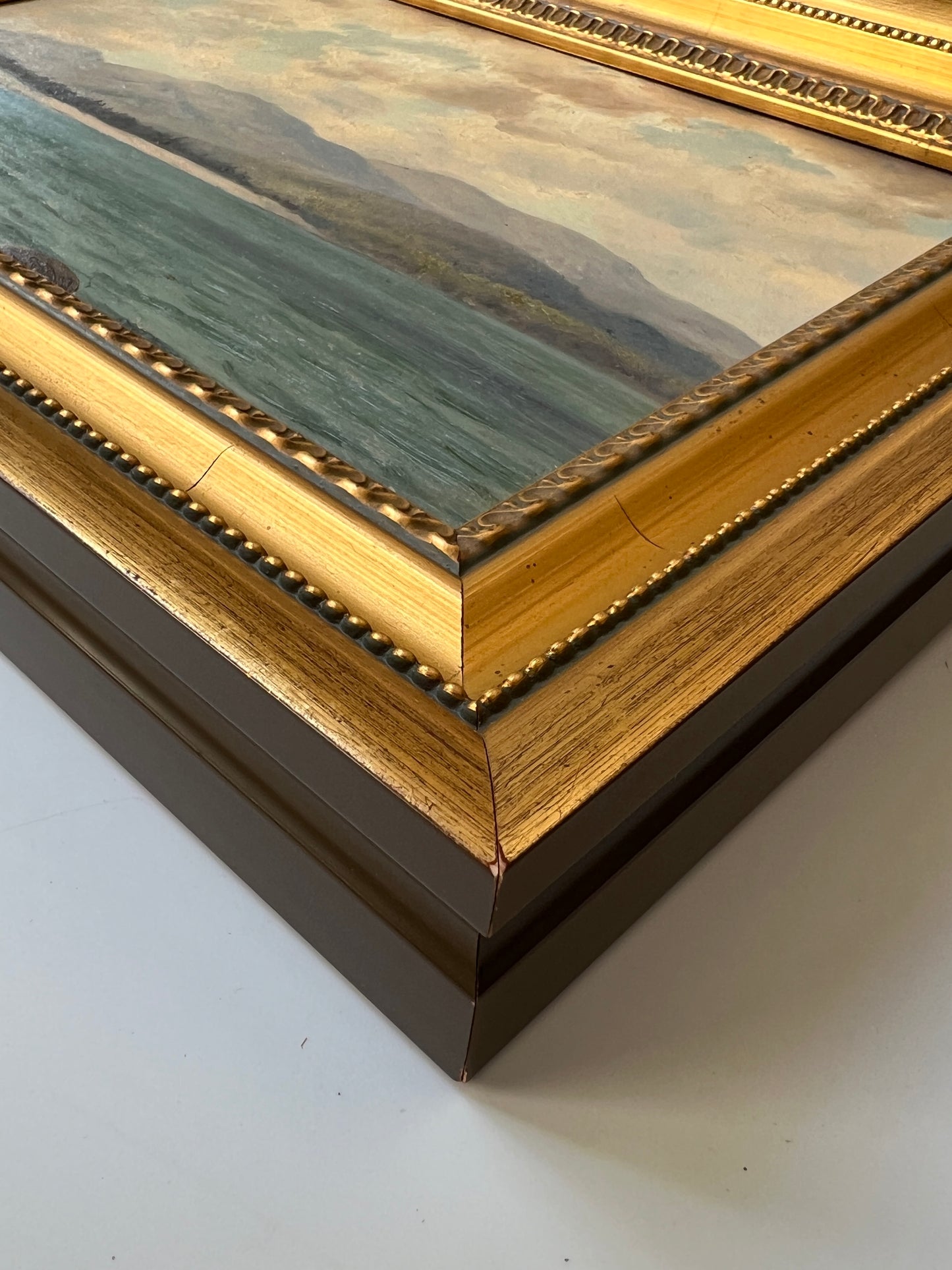 Island Morning Coastal Seascape Oil Painting in Gold Frame