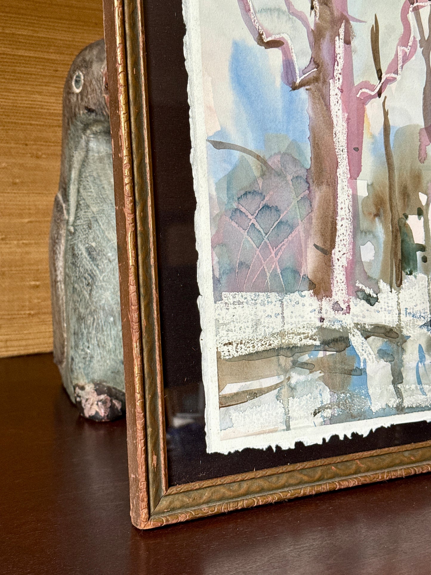 Julie A. Blanchard Cape Code Expressionist Landscape Watercolor in Carved Wood Frame