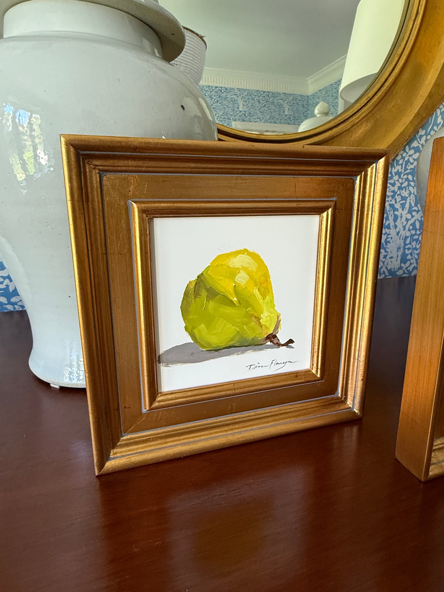 Set of Three Diane Flanagan Perfect Pears Trio Still Life Oil Paintings in Gold Frame