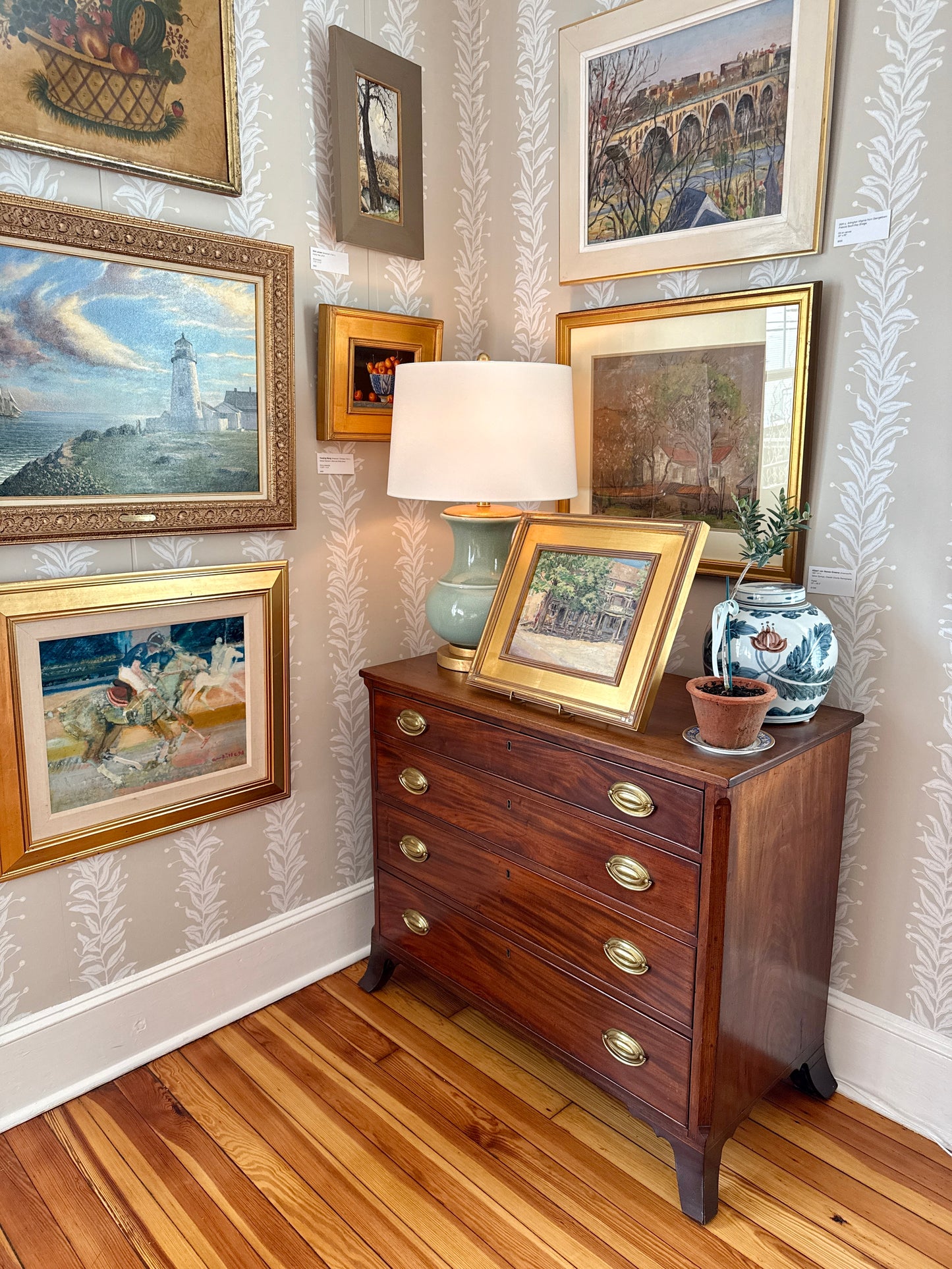 Karl Philip Huf Early 20th Century Pennsylvania General Store Oil Painting in Gold Frame