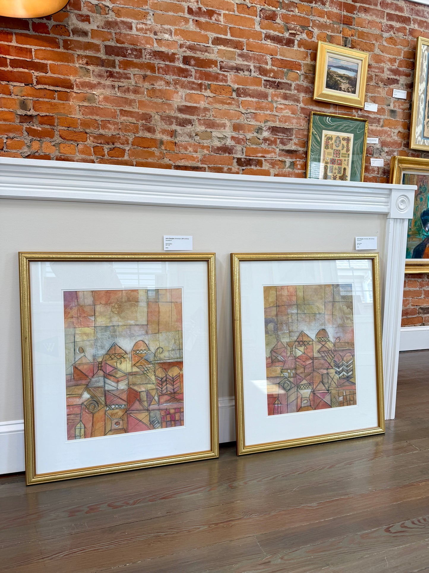 John Douglas Homeland I Abstract Cityscape Mixed Media in Gold Frame