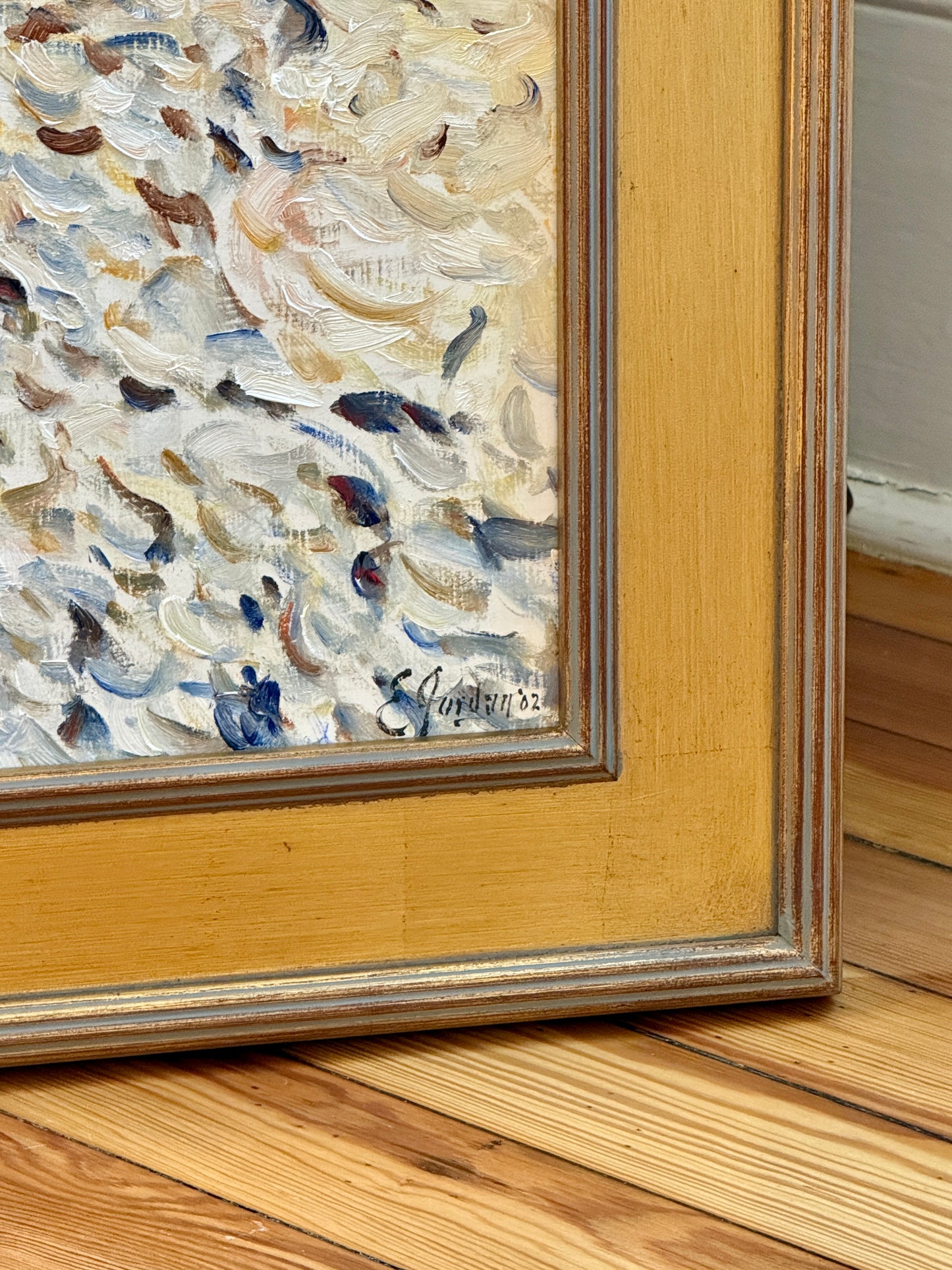 Edmund Jordan East Coast Beach Walker Seascape Oil Painting in Gold Frame