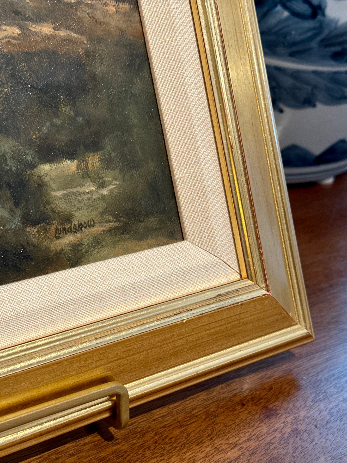 Roger Lundskow American West Mountain Landscape Oil Painting in Gold Frame