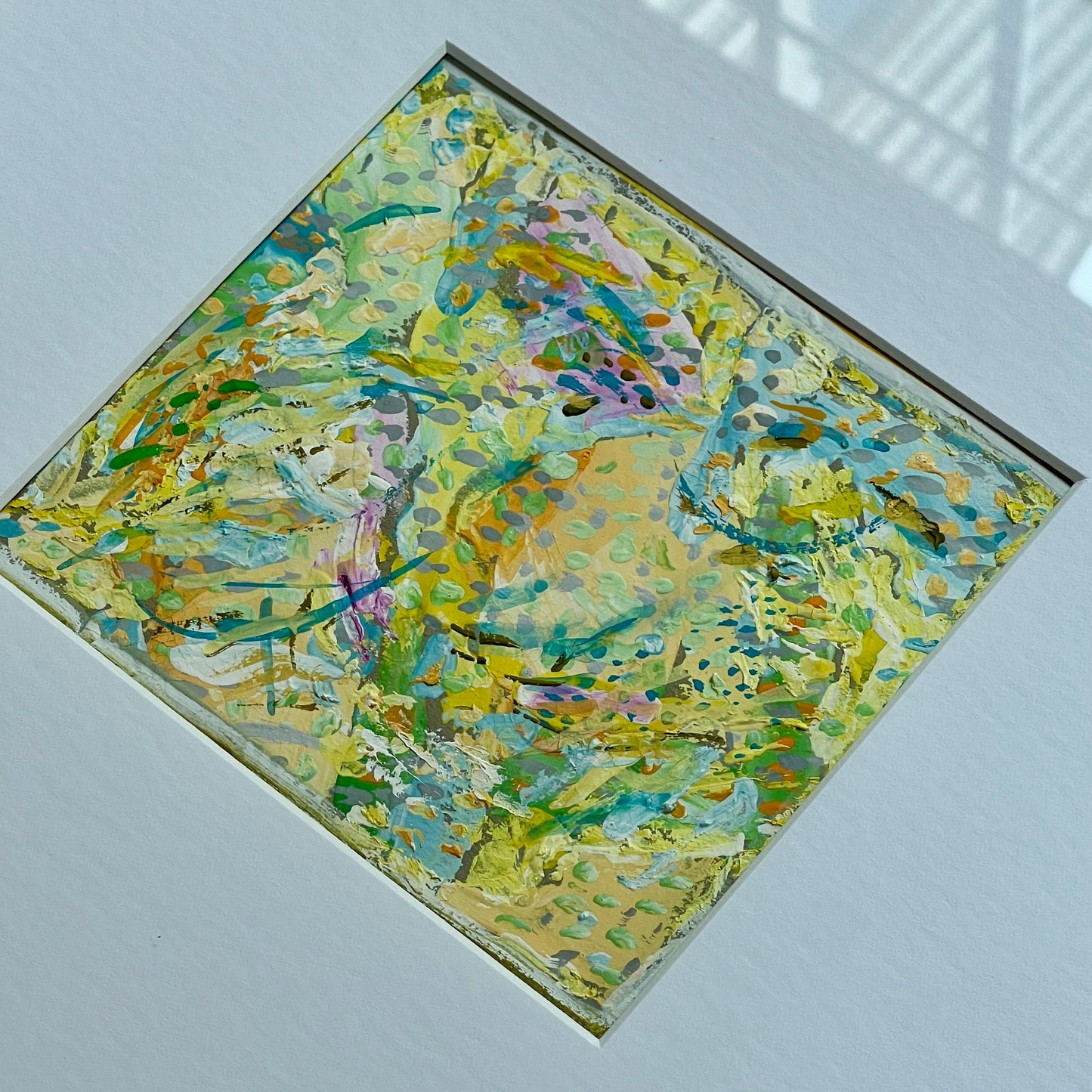 Vintage Colorful Abstract Oil Painting #8 in Light Gold Bamboo Frame