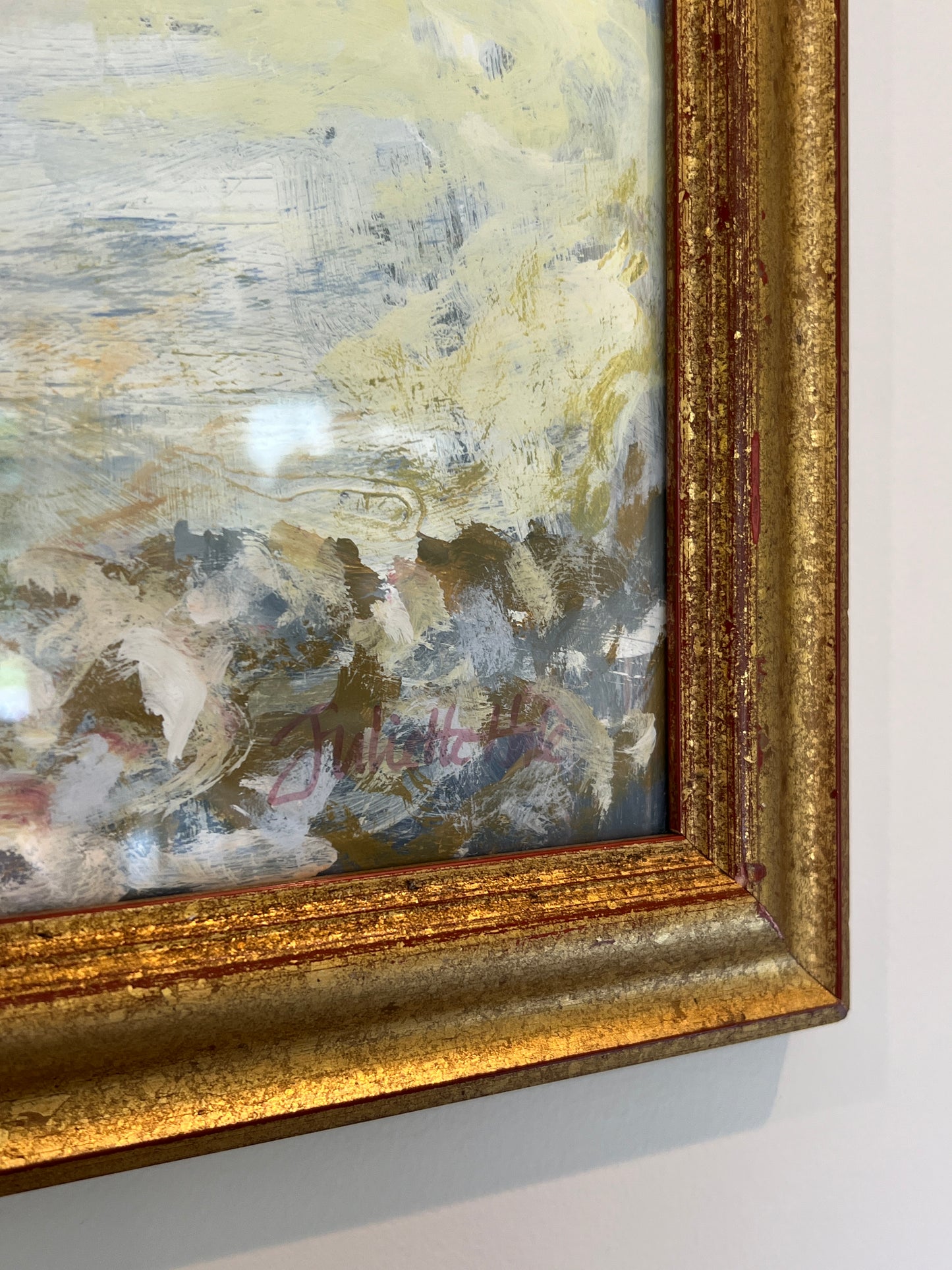 Contemporary Tranquil Nude Sunbather Oil Painting in Gold Frame