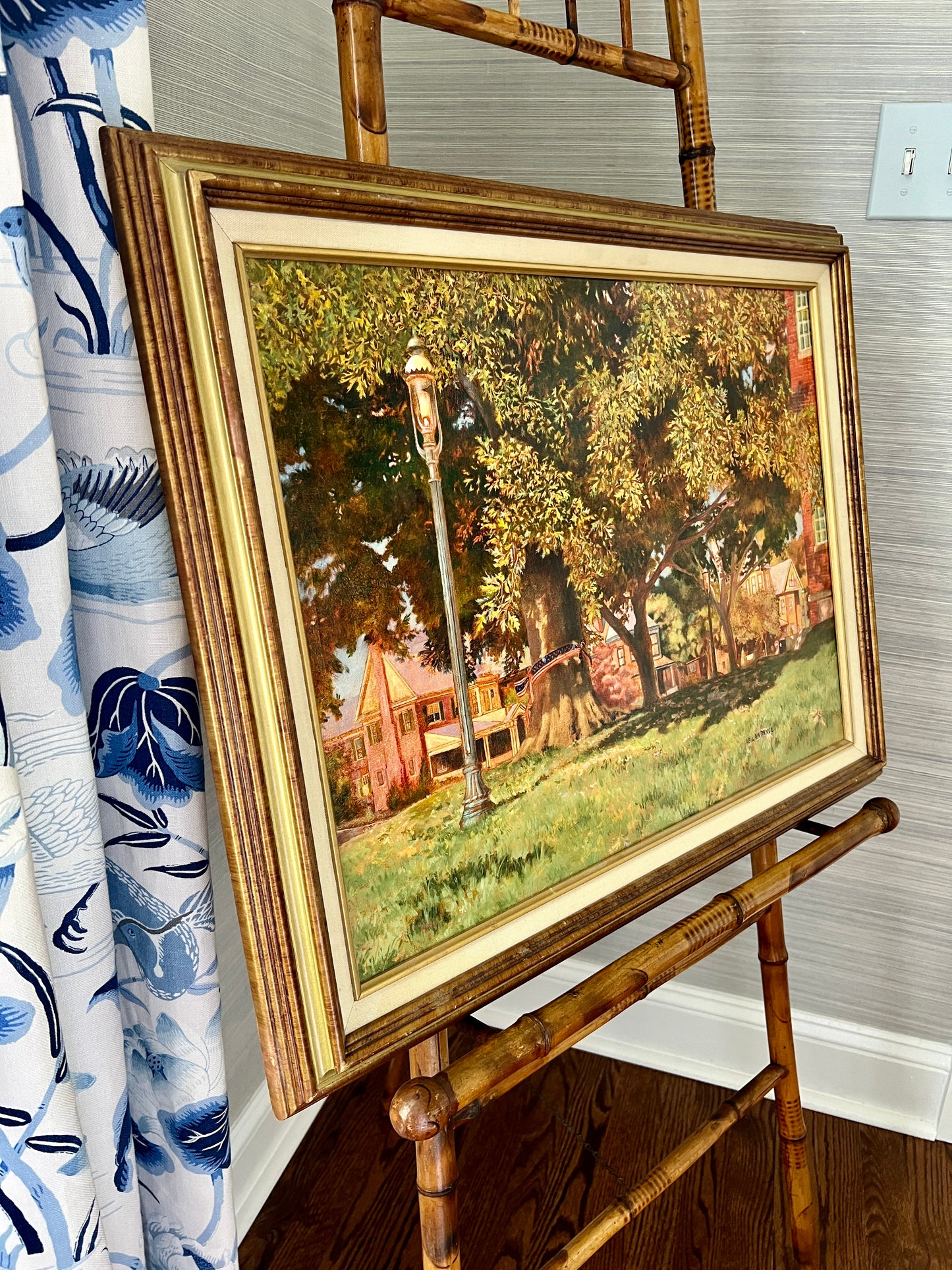 Andrew B. Lawrence "Signs of Liberty" Americana Main Street Oil Painting in Gold Frame