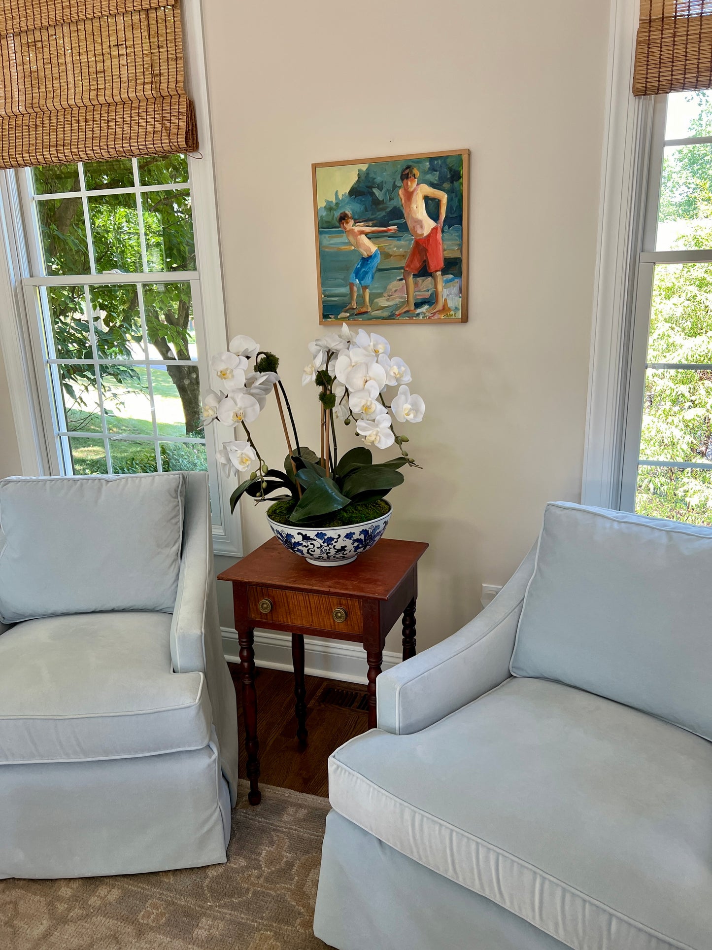 Kathleen Mack Impressionist Portrait Summer Brothers' Plunge Oil Painting in Wood Frame