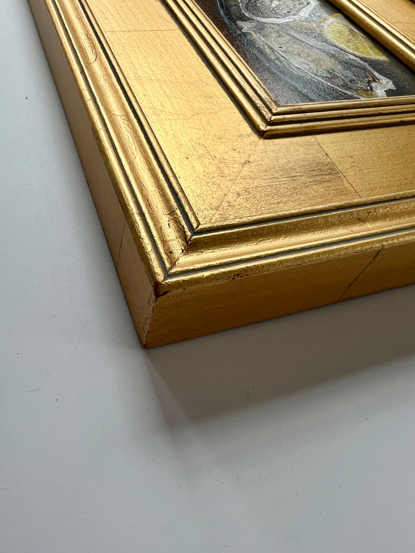 Contemporary Oysters and Lemons Still Life Oil Painting in Gold Frame