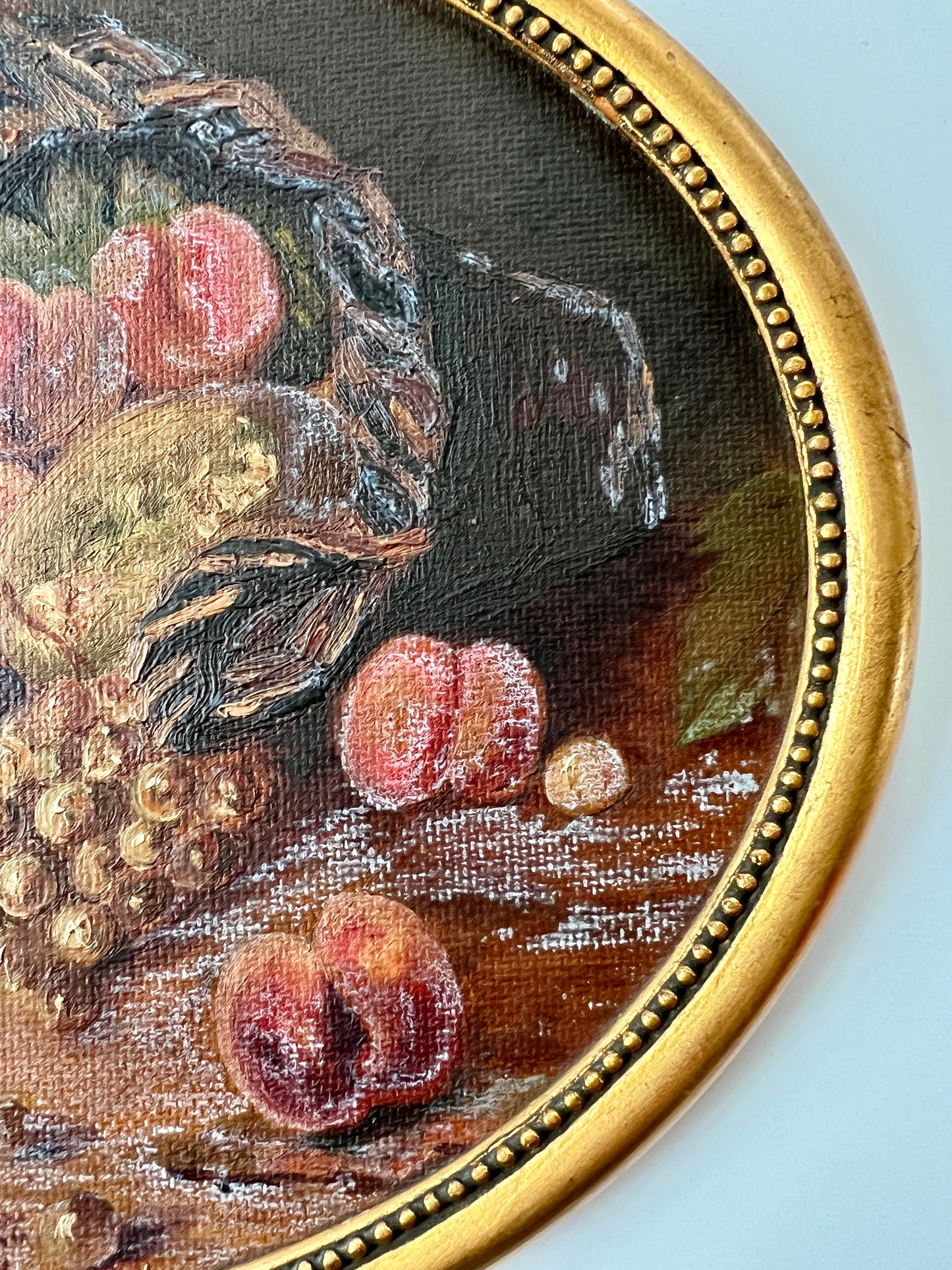 1924 Oval Still Life with Fruit Oil Painting in Oval Gold Frame