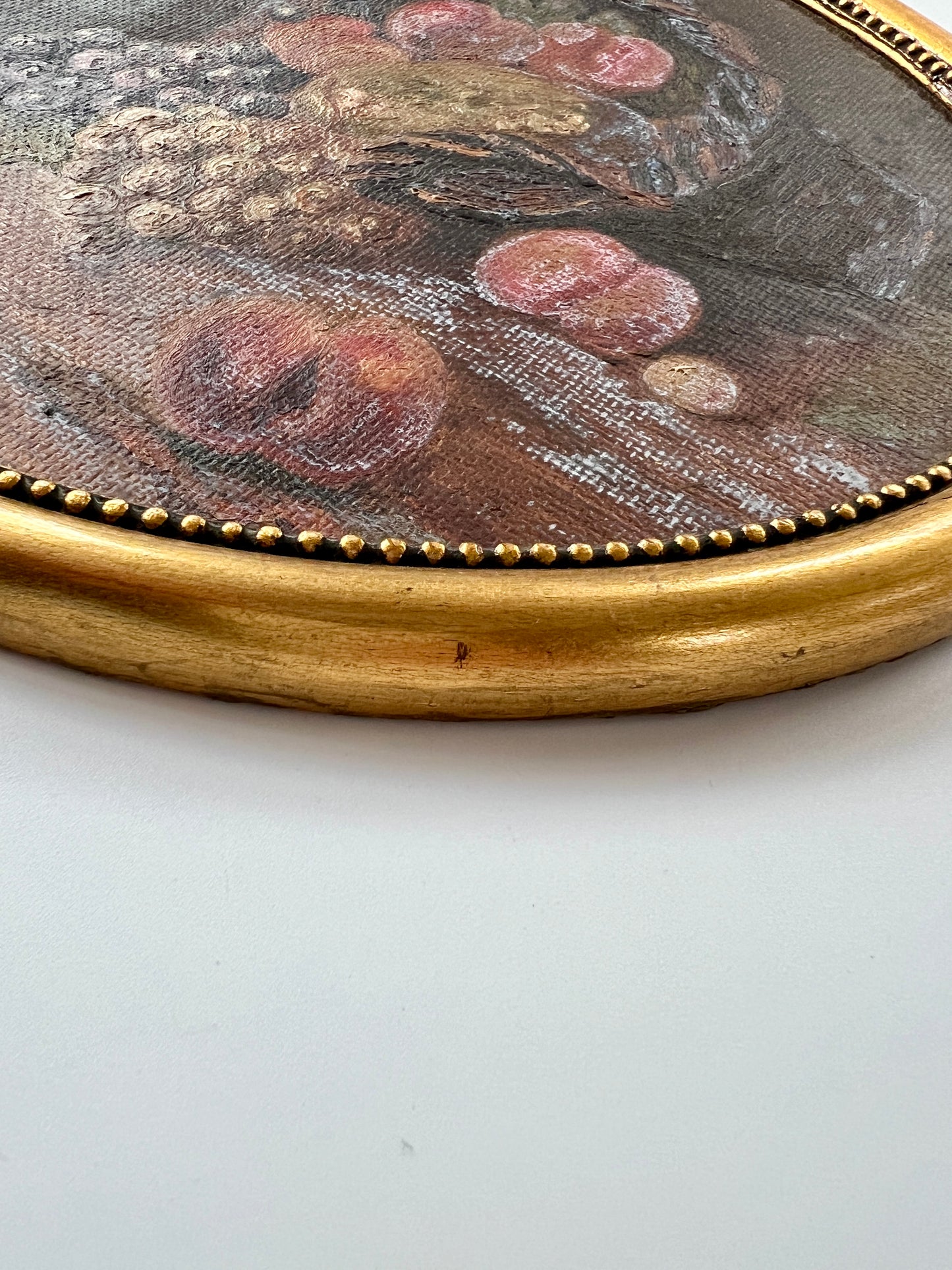 1924 Oval Still Life with Fruit Oil Painting in Oval Gold Frame