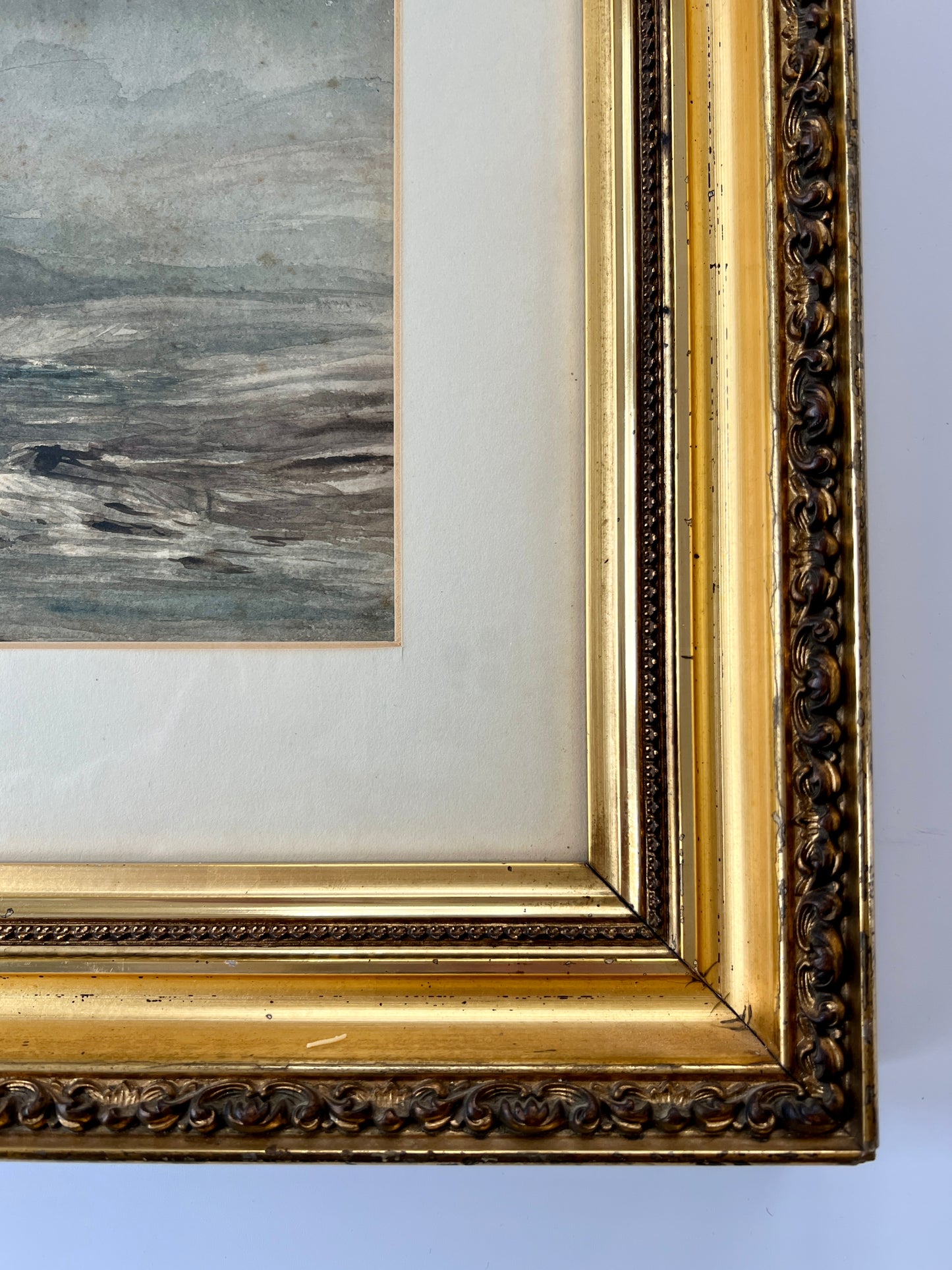 Attributed to Thomas Bush Hardy 19th Century Coastal Scene with British Soldiers on Horseback Watercolor in Original Gold Frame