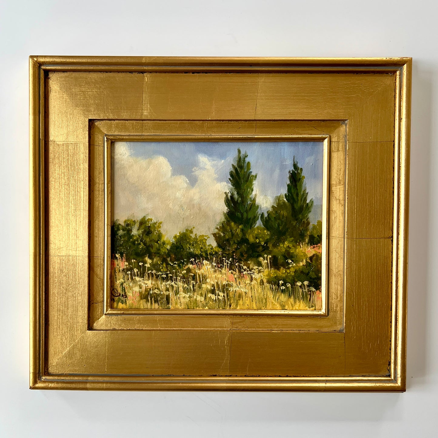 Spring on the Hill Landscape Oil Painting in Gold Frame