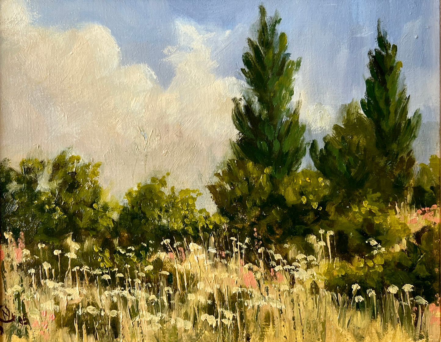 Spring on the Hill Landscape Oil Painting in Gold Frame
