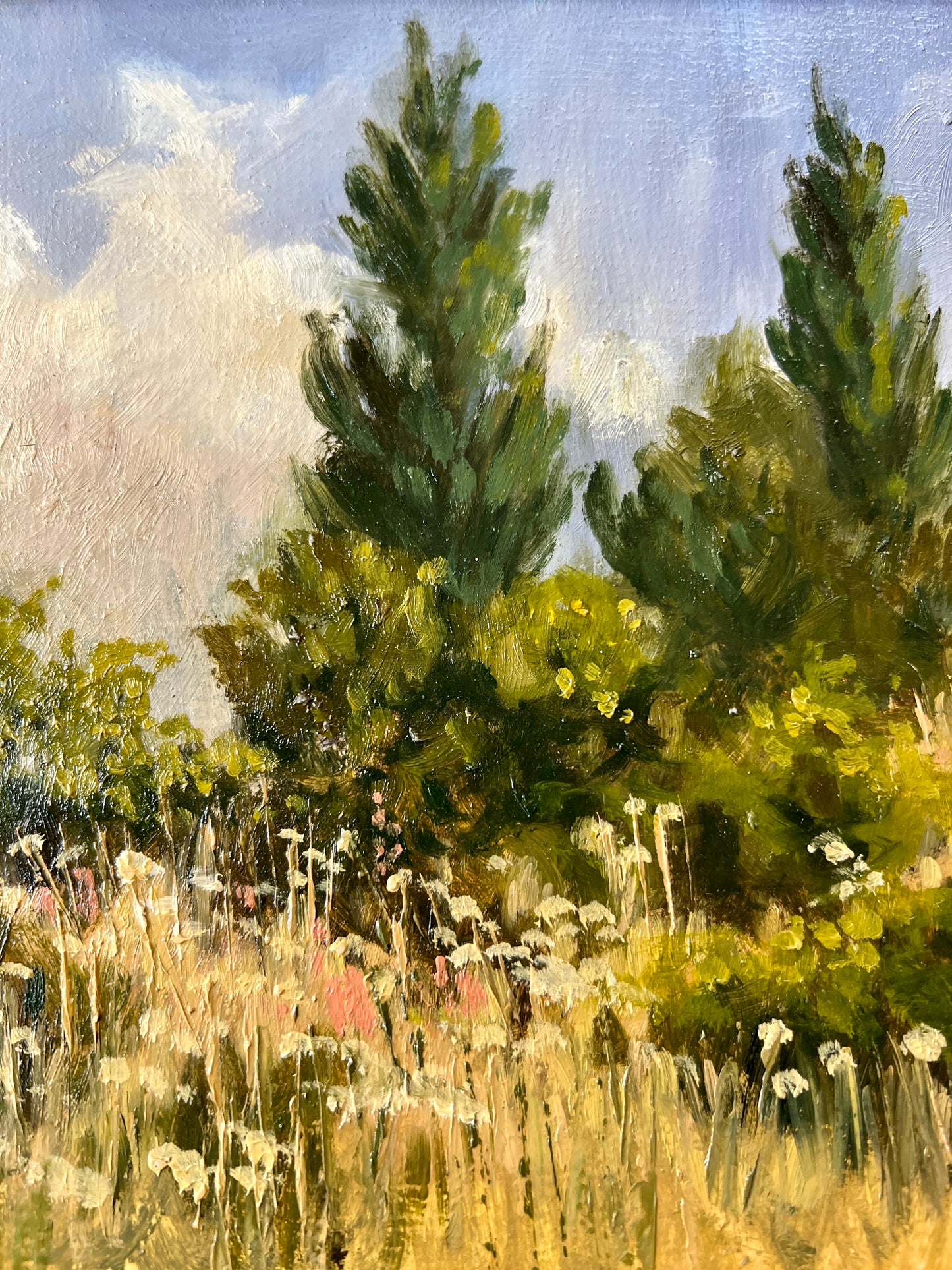Spring on the Hill Landscape Oil Painting in Gold Frame