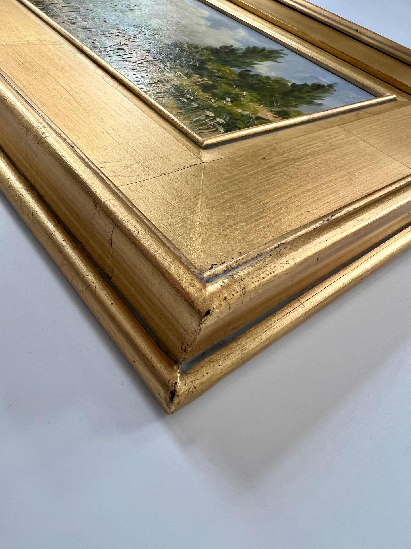 Spring on the Hill Landscape Oil Painting in Gold Frame