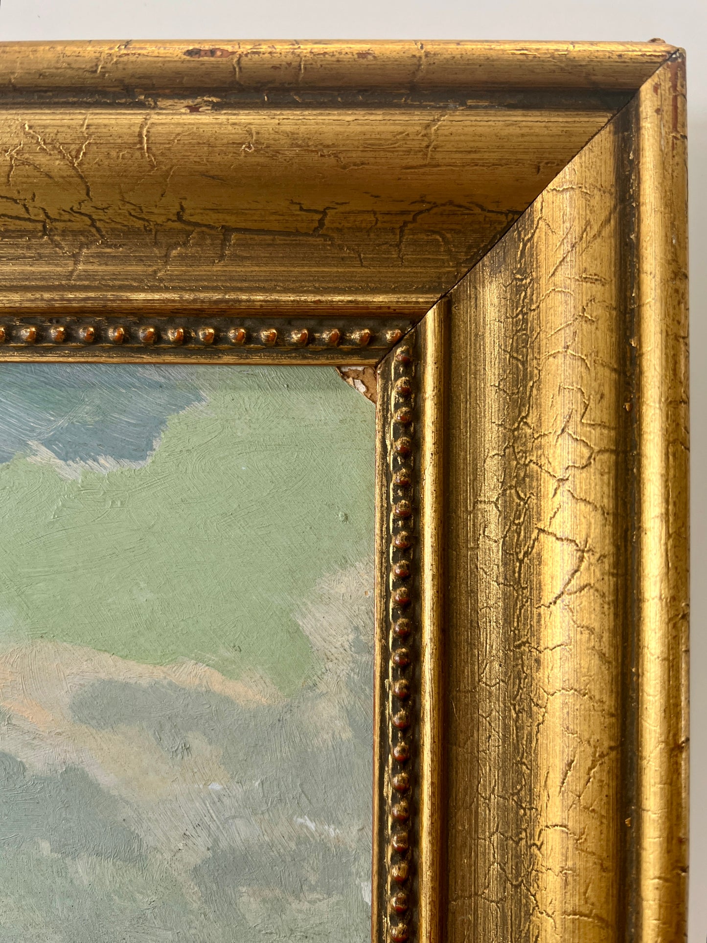 Vintage Coastal Harbor Scene with Boats Oil Painting in Gold Frame