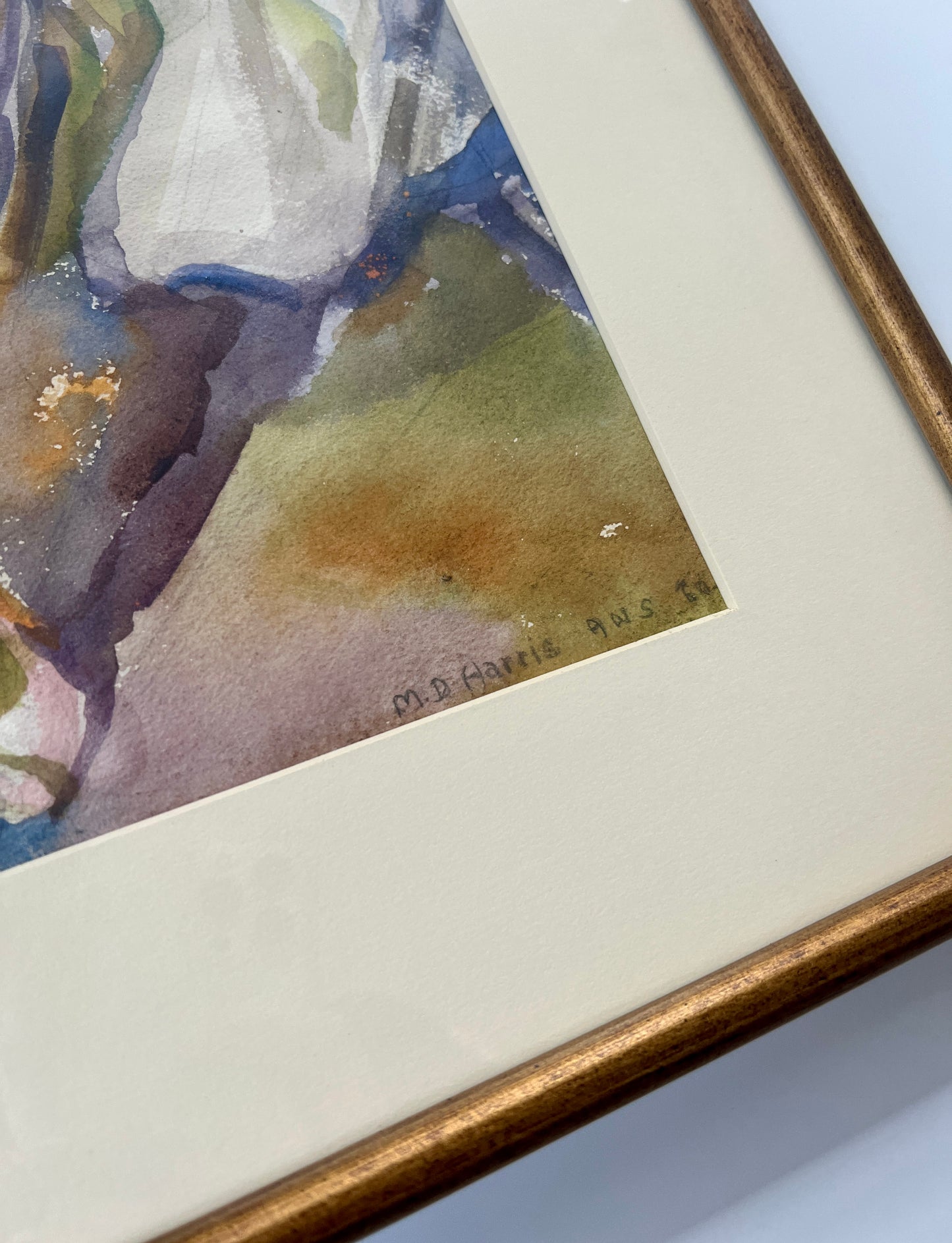 Marian D. Harris Nude Female Watercolor Portrait in Gold Frame
