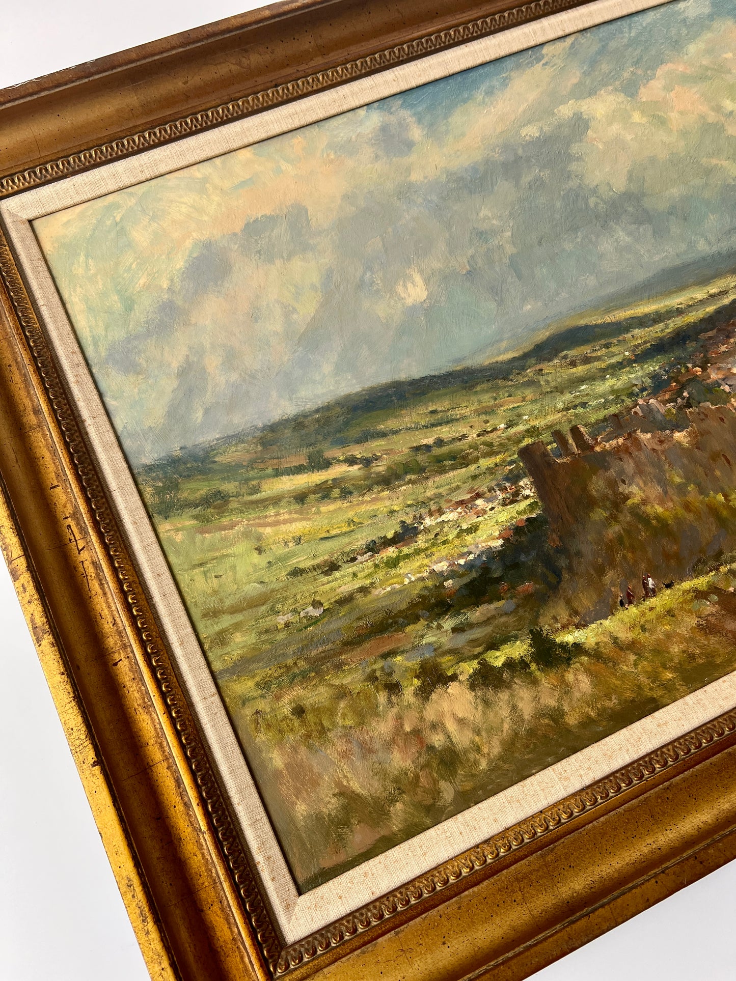 John Neale Large Impressionist English Sunlit Landscape in Gold Frame
