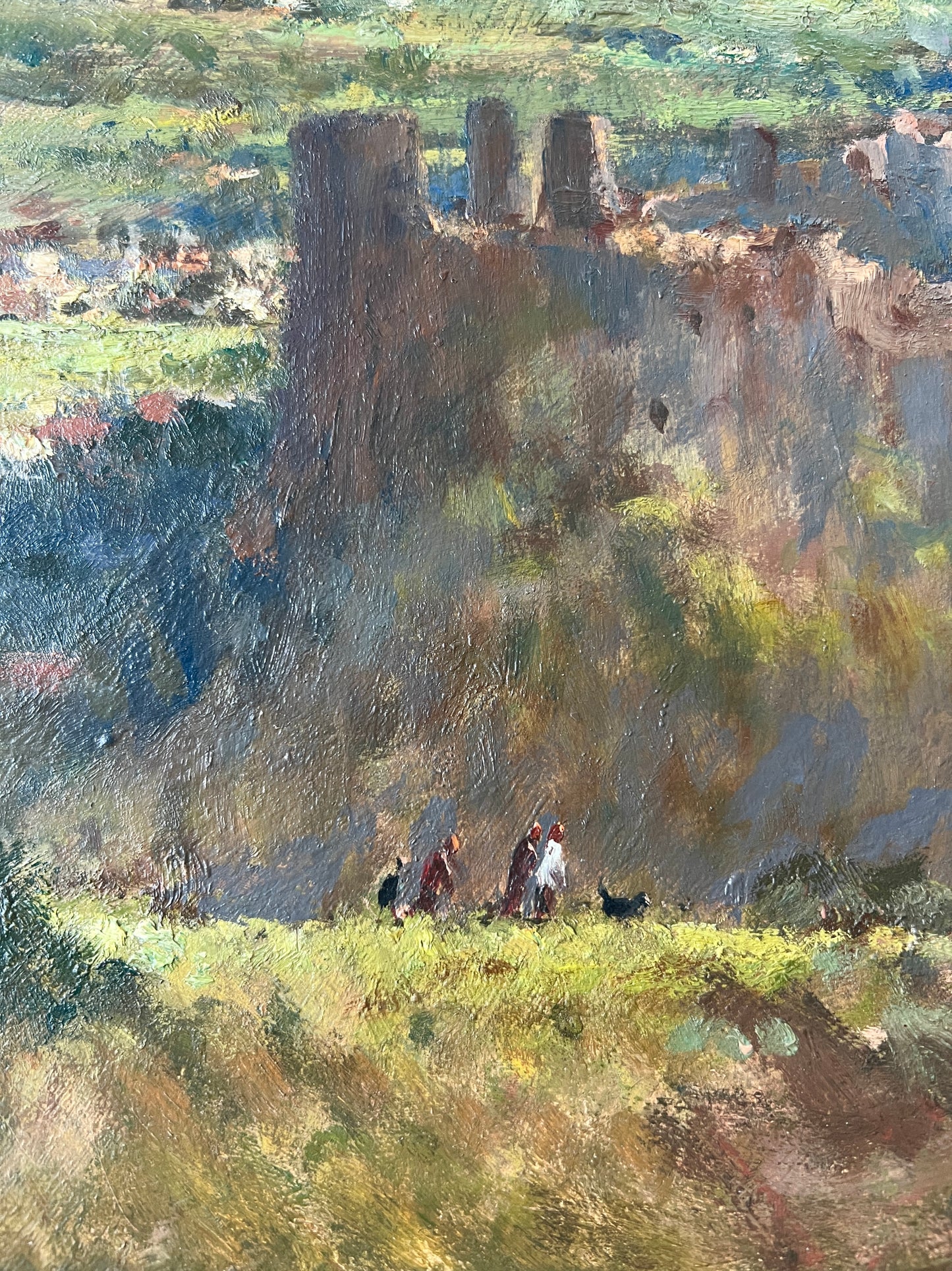 John Neale Large Impressionist English Sunlit Landscape in Gold Frame