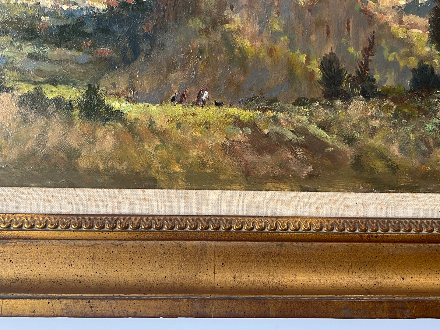 John Neale Large Impressionist English Sunlit Landscape in Gold Frame