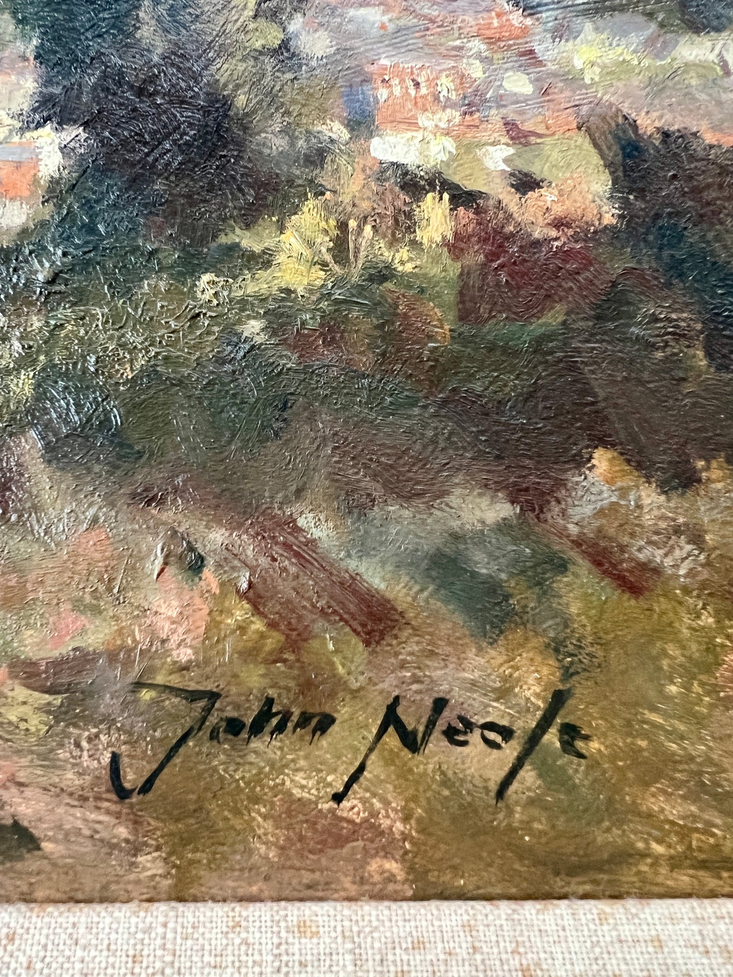 John Neale Large Impressionist English Sunlit Landscape in Gold Frame