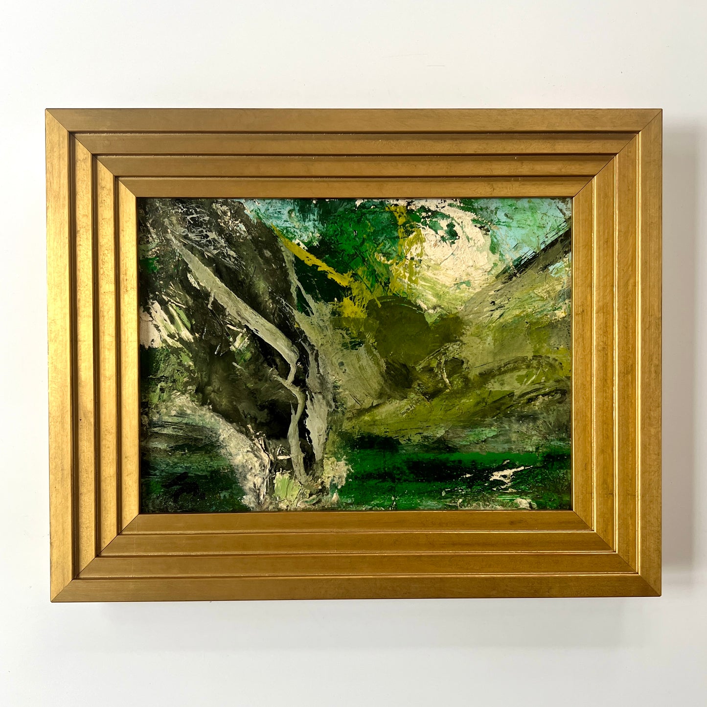French Abstract Landscape Oil Painting from Galerie Etienne De Causans in Gold Frame
